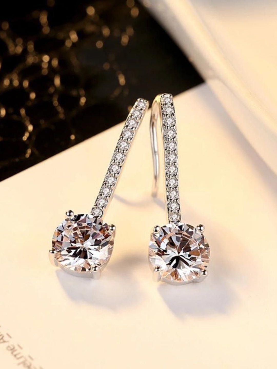 

MYKI Silver-Plated Contemporary Cubic Zirconia Drop Earrings