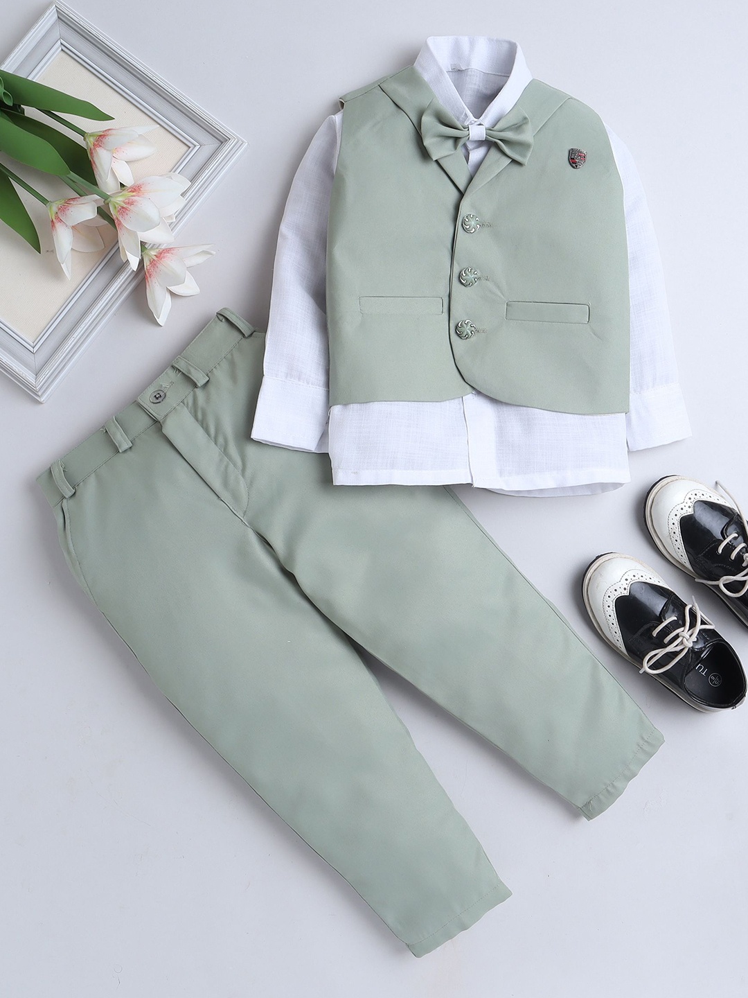 

BAESD Boys Notched Lapel Single-Breasted 3-Piece Suit Set, Green
