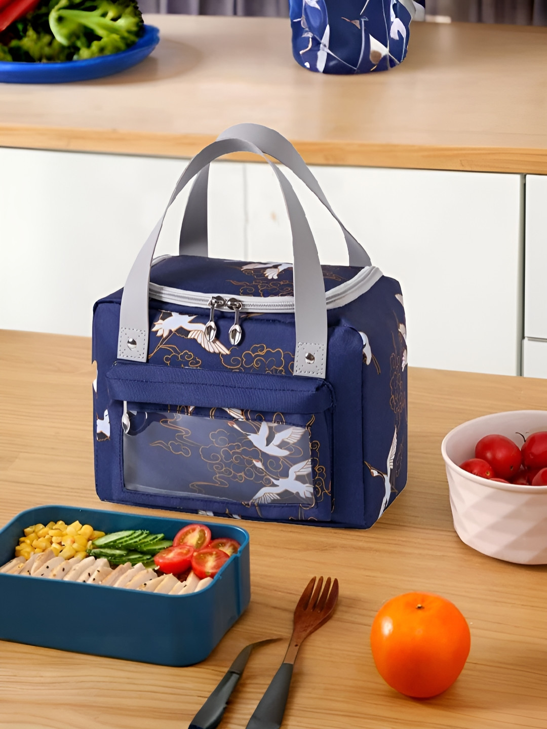 

UMAI Printed Lunch bags With Front Pocket, Navy blue