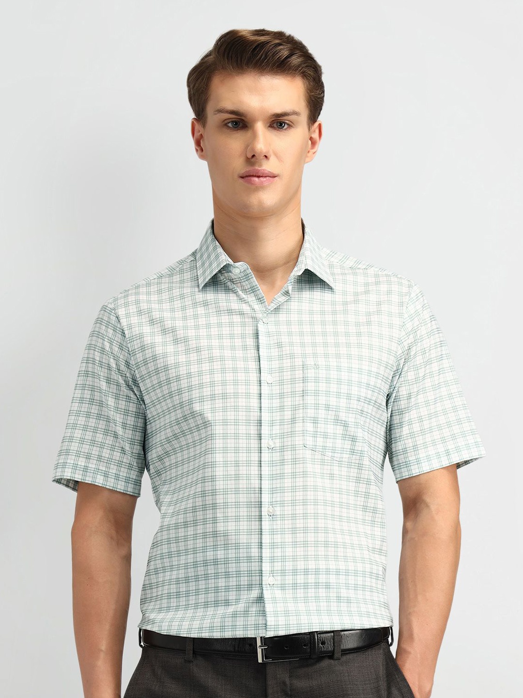 

Arrow Men Classic Spread Collar Checked Cotton Casual Shirt, Green