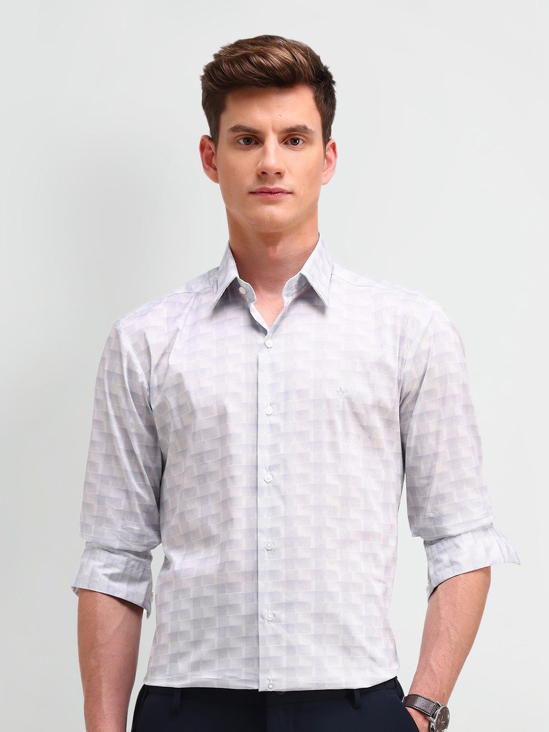 

Arrow New York Men Manhattan Spread Collar Geometric Printed Cotton Slim Fit Casual Shirt, Blue