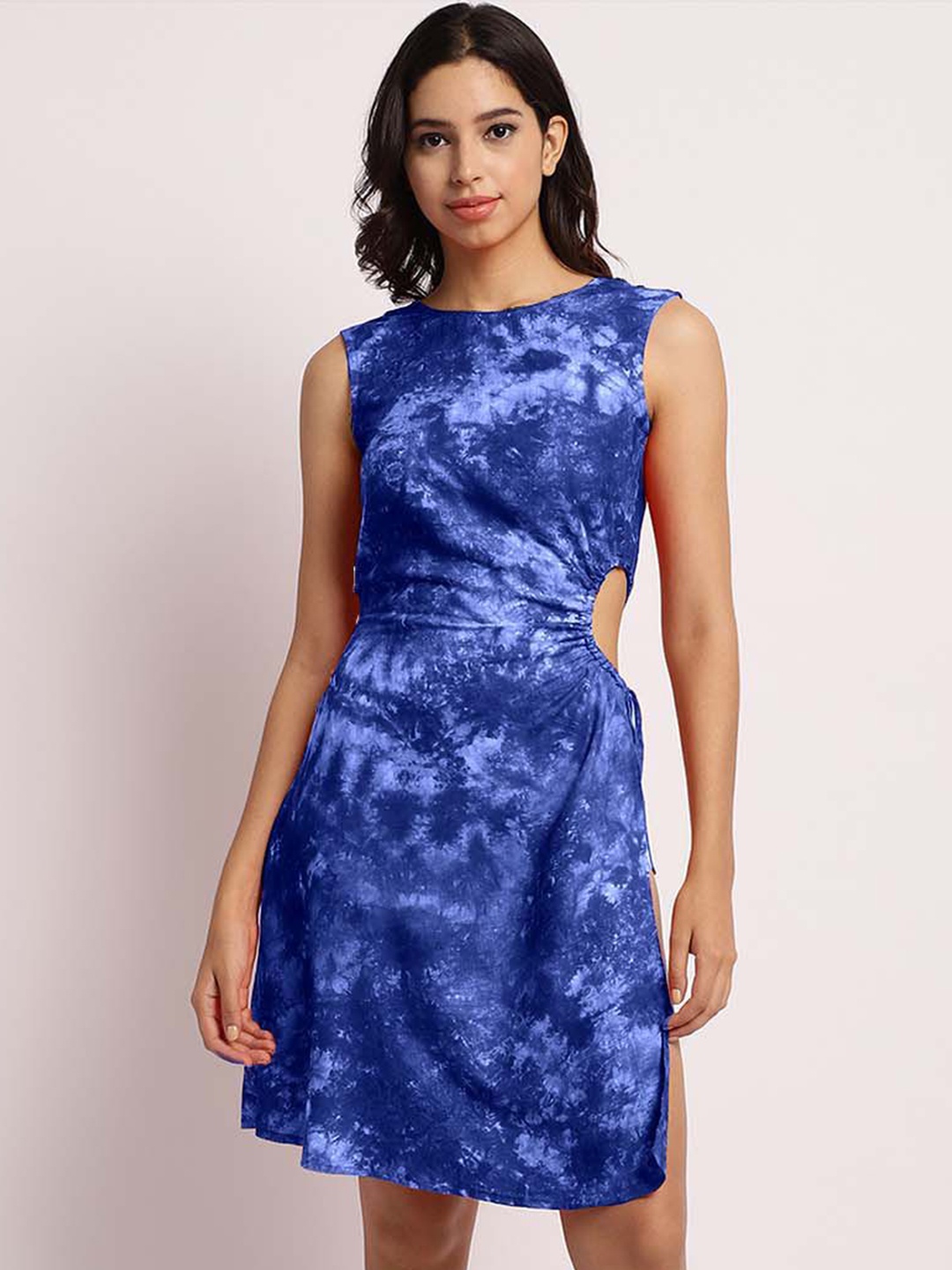 

EROTISSCH Women Tie and Dye Printed Fit & Flare Dress, Blue