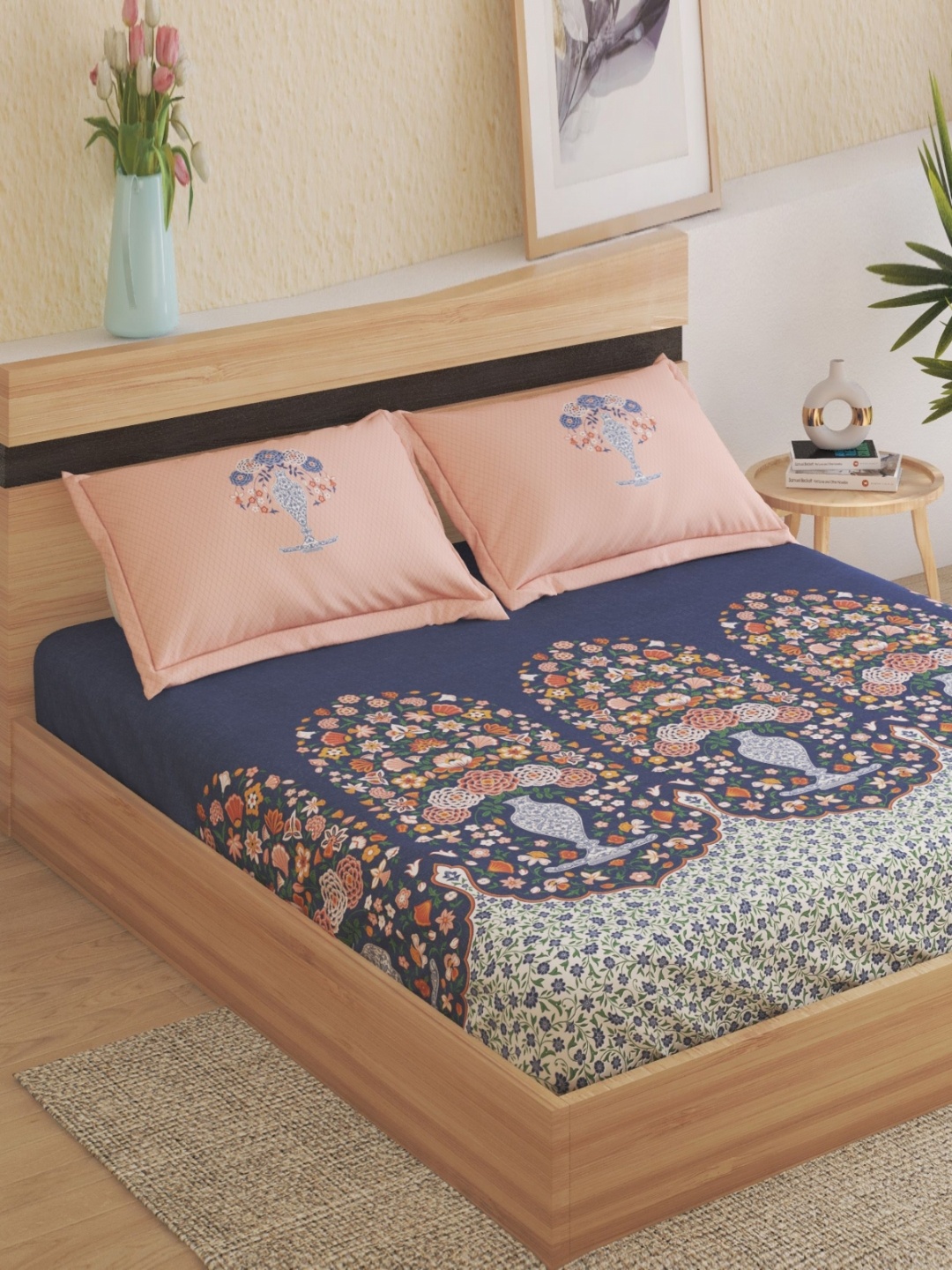 

Home Centre Amaya Meroli Blue Floral Printed Cotton 144 TC King Bedsheet Set 1.95 x 1.8 m