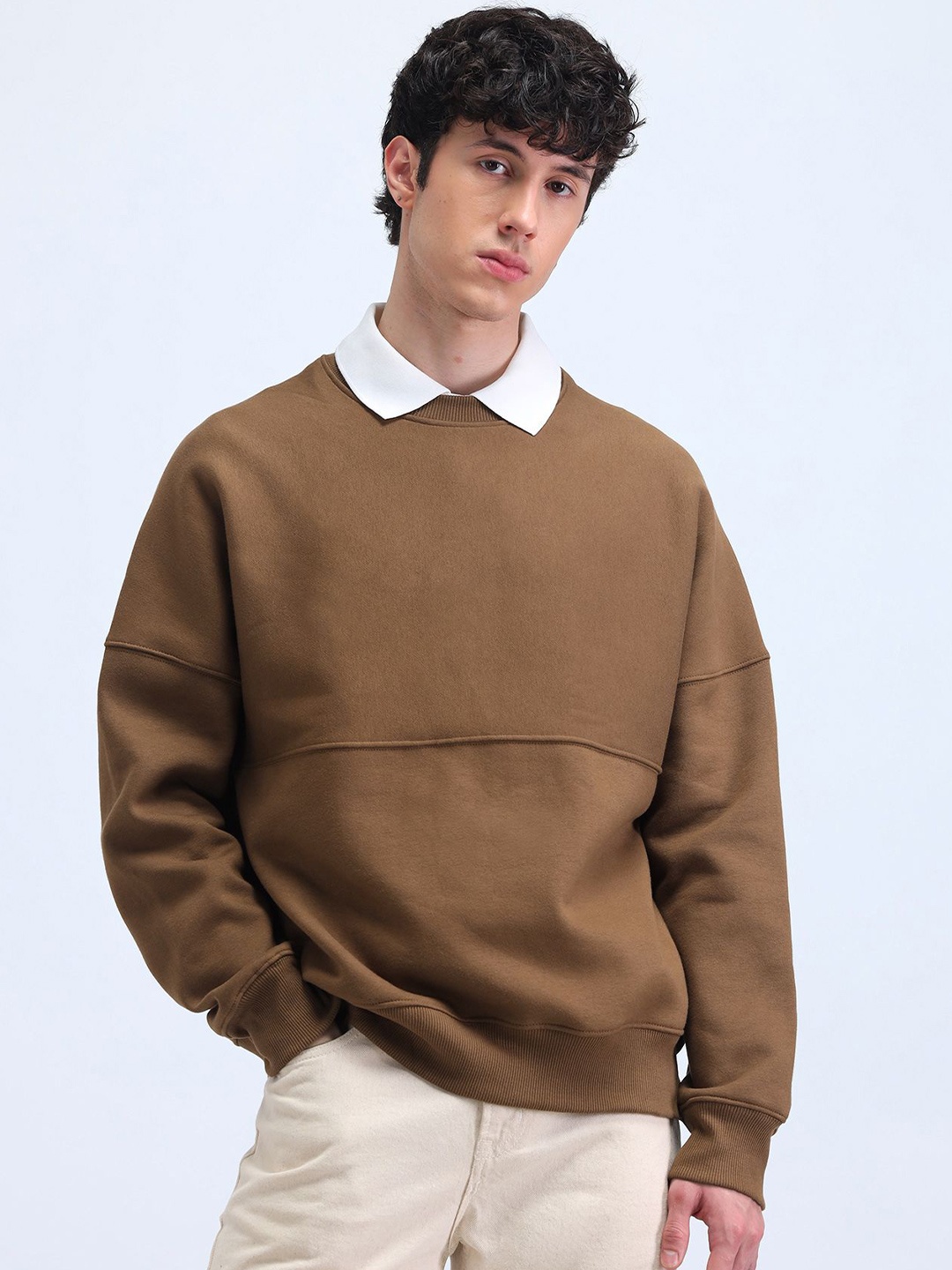 

Flying Machine Men Round Neck Cotton Sweatshirt, Brown