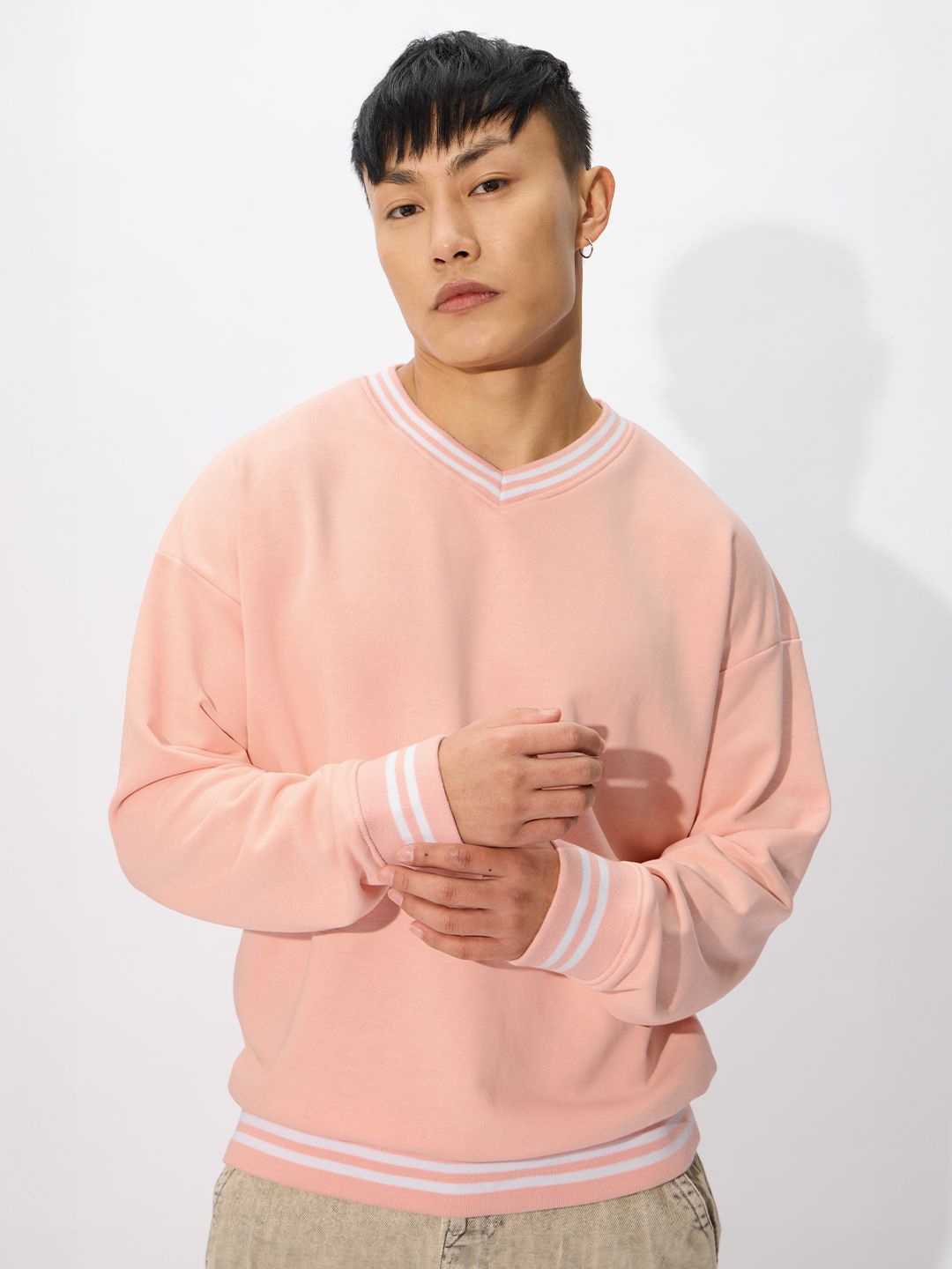 

The Souled Store Men V-Neck Cotton Sweatshirt, Nude