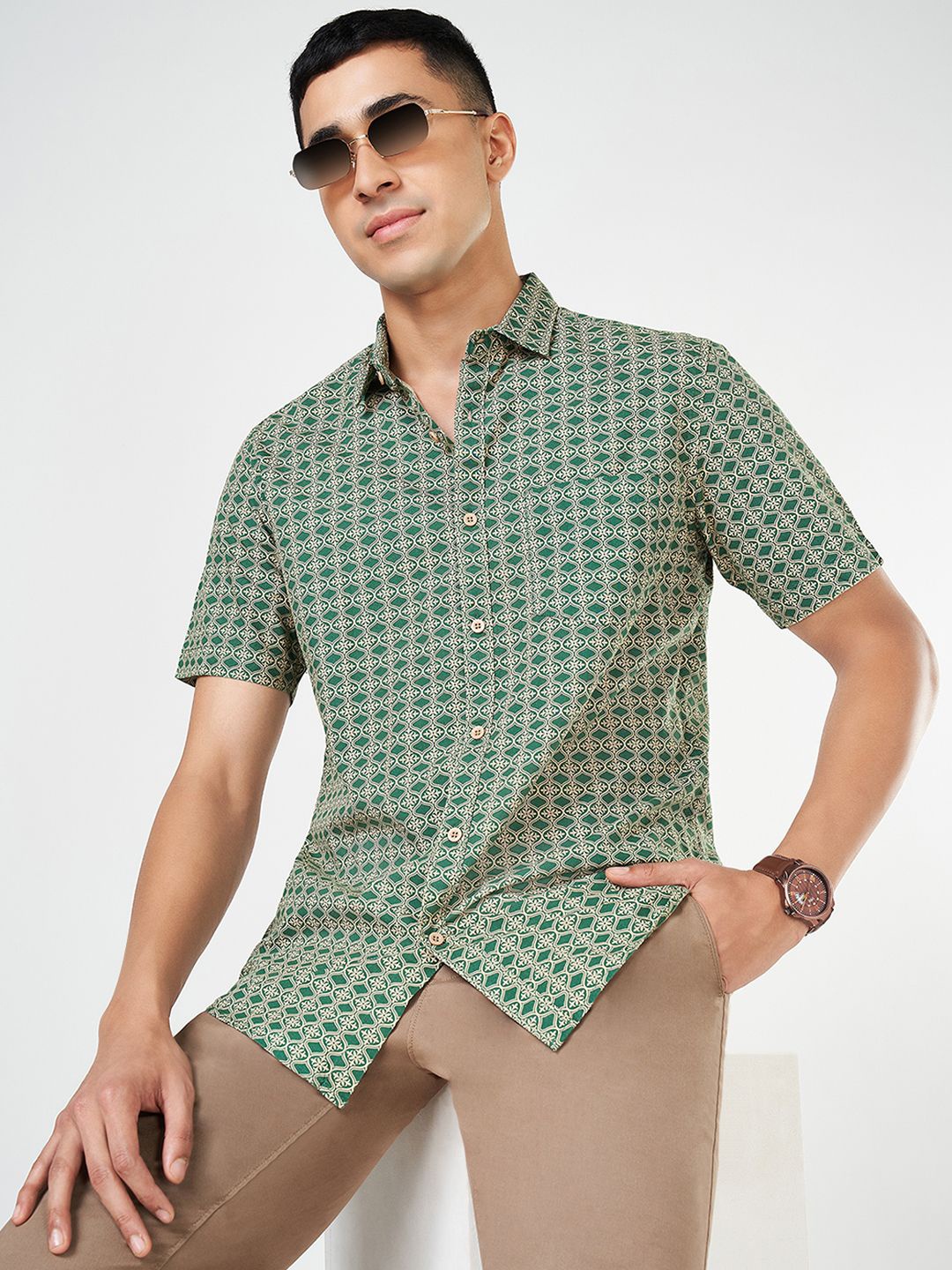 

BYFORD by Pantaloons Men Opaque Printed Casual Shirt, Green