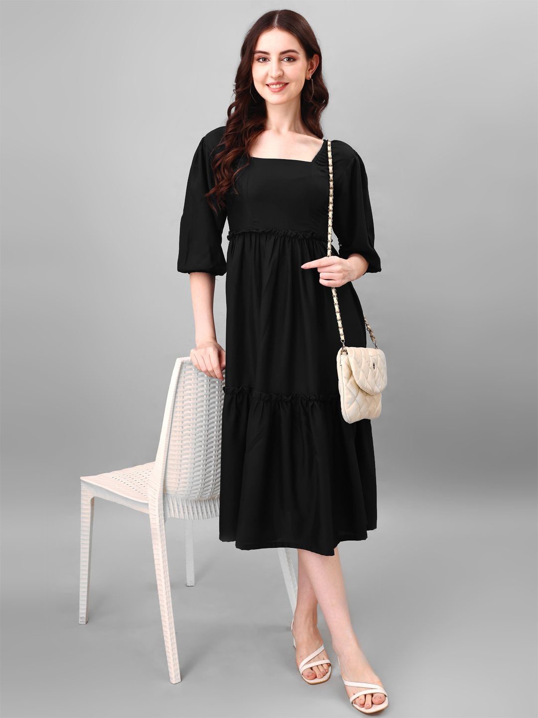 

Raiyani Enterprise Square Neck Fit & Flare Dress, Black