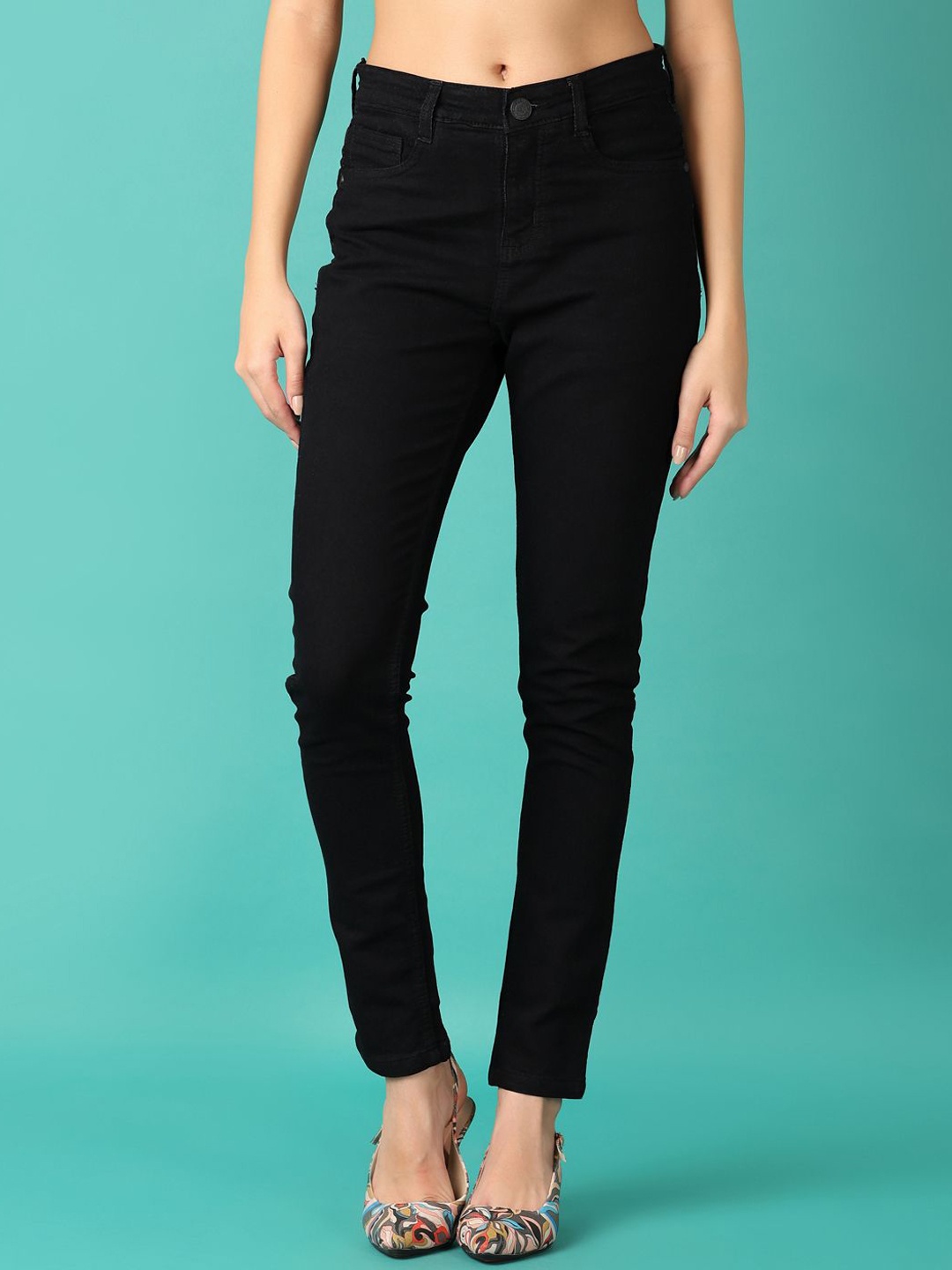 

V-Mart Women Skinny Fit High-Rise Low Distress Stretchable Jeans, Black