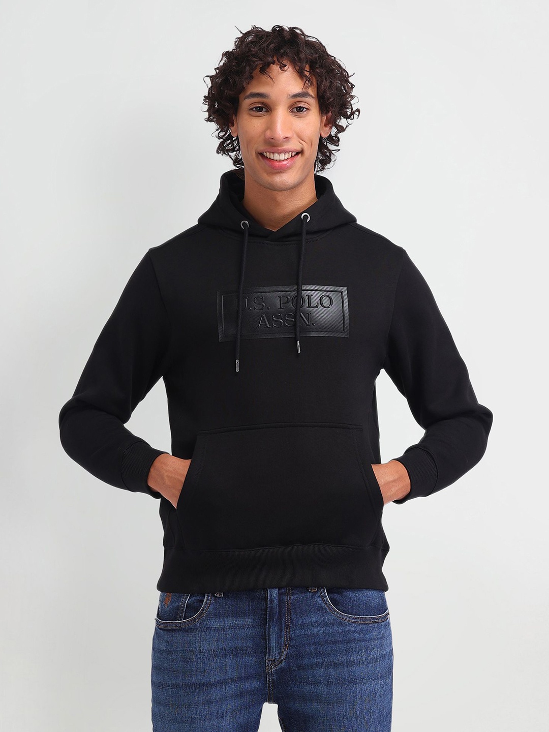 

U.S. Polo Assn. Denim Co. Men Printed Hooded Pullover Cotton Sweatshirt, Black