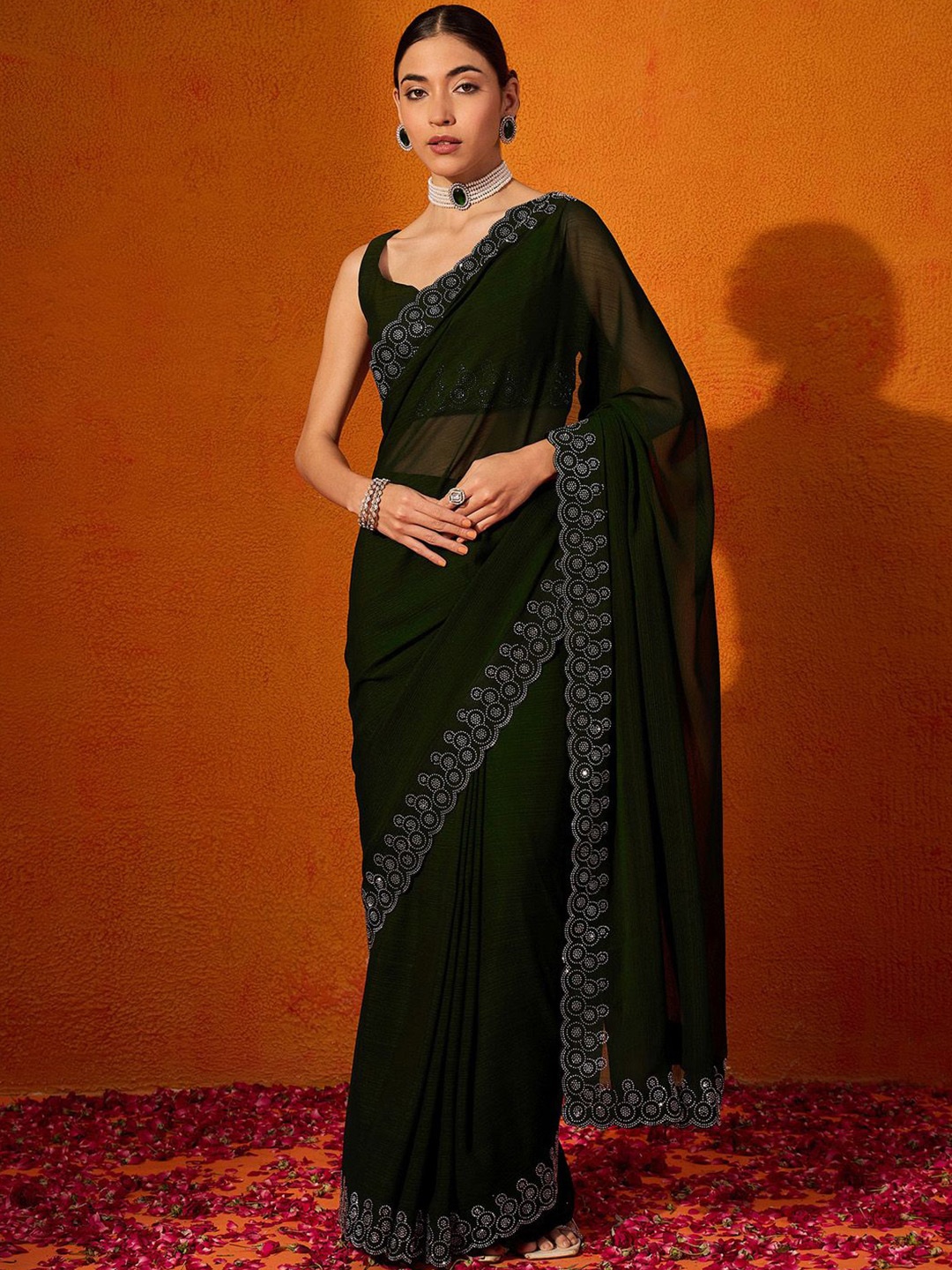

Anouk Beads and Stones Saree, Green