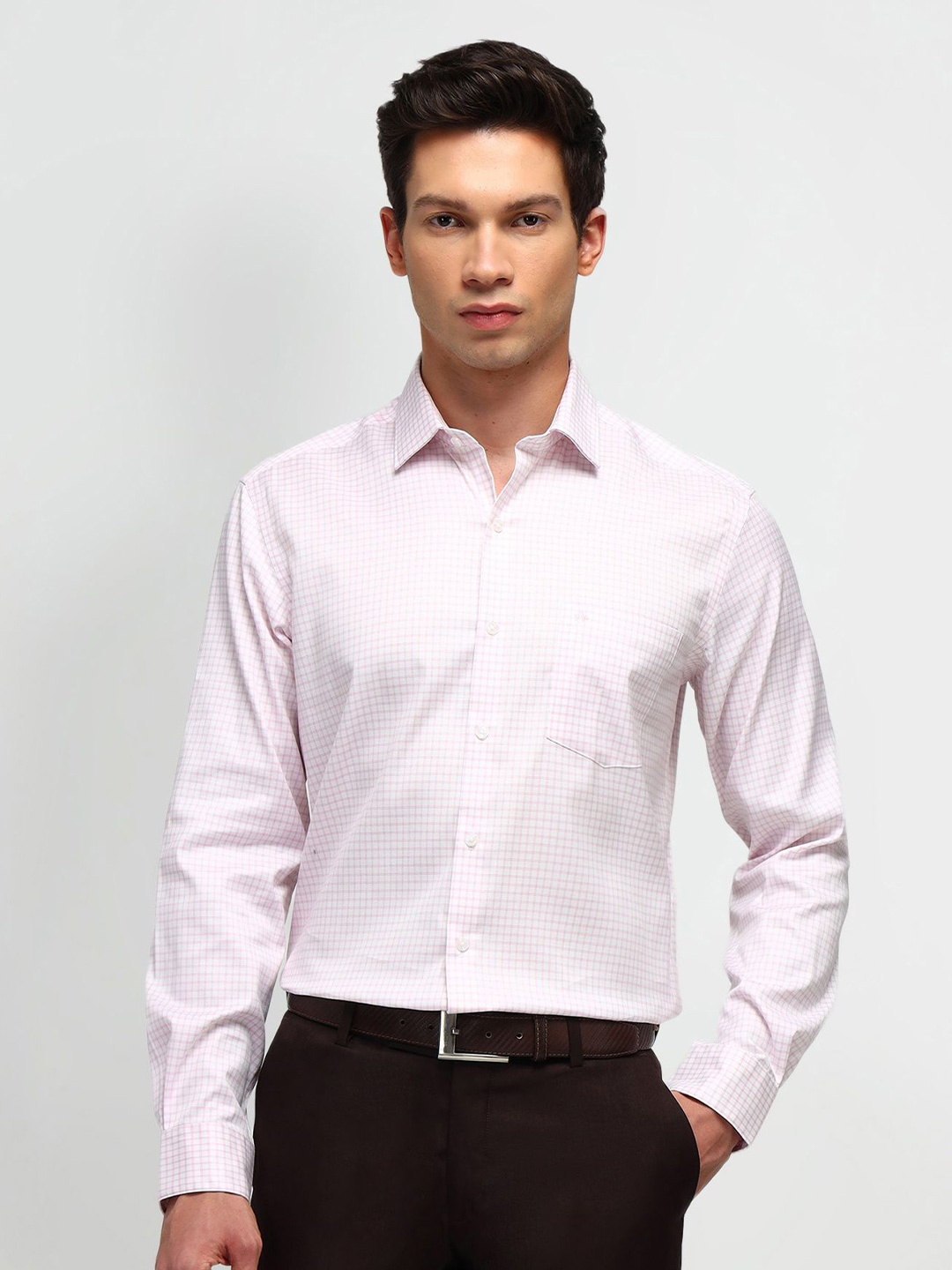 

Arrow Men Manhattan Spread Collar Micro Checked Cotton Slim Fit Formal Shirt, Pink