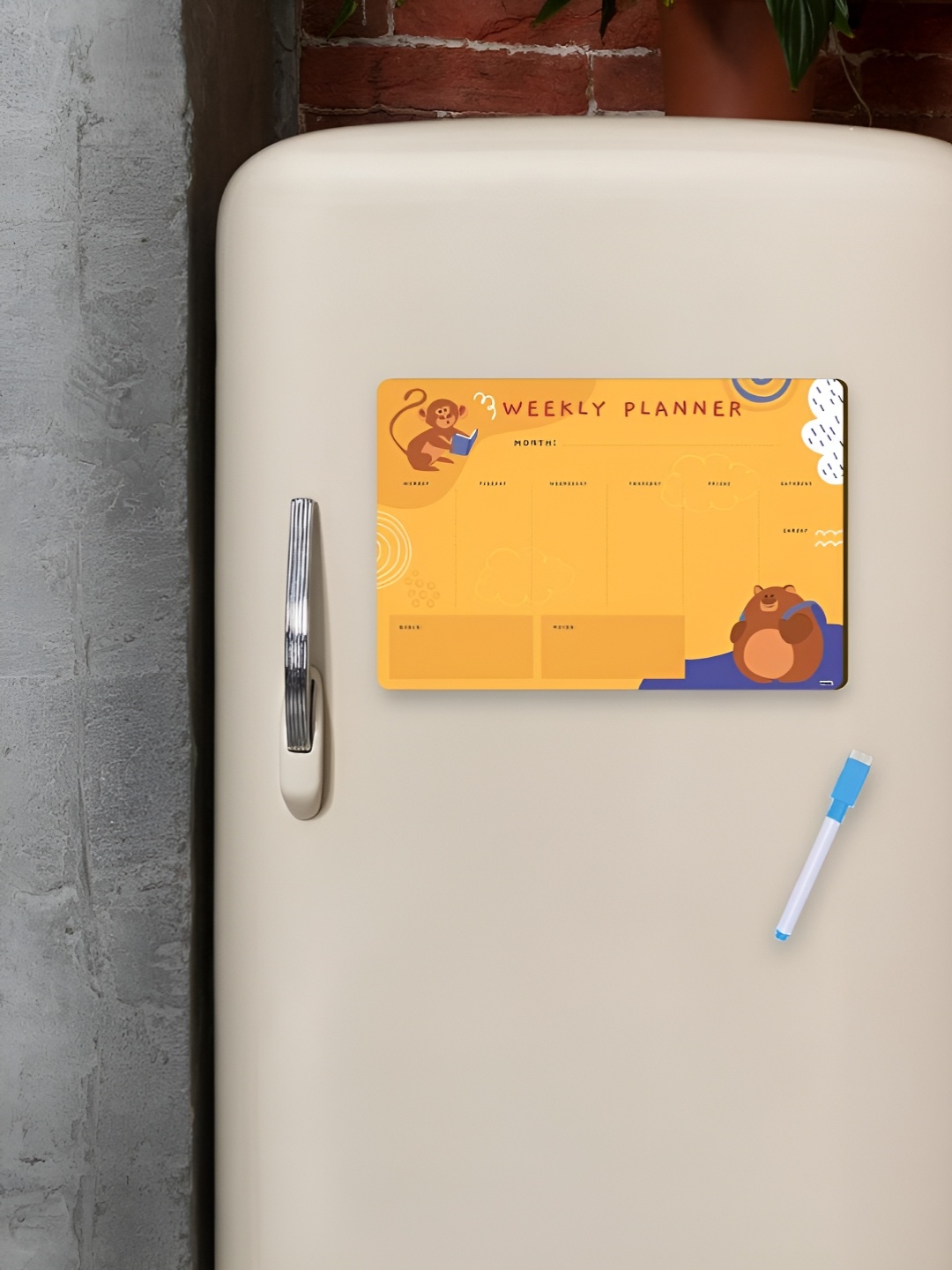 

CVANU Yellow & White Printed Fridge Magnetic Sticker