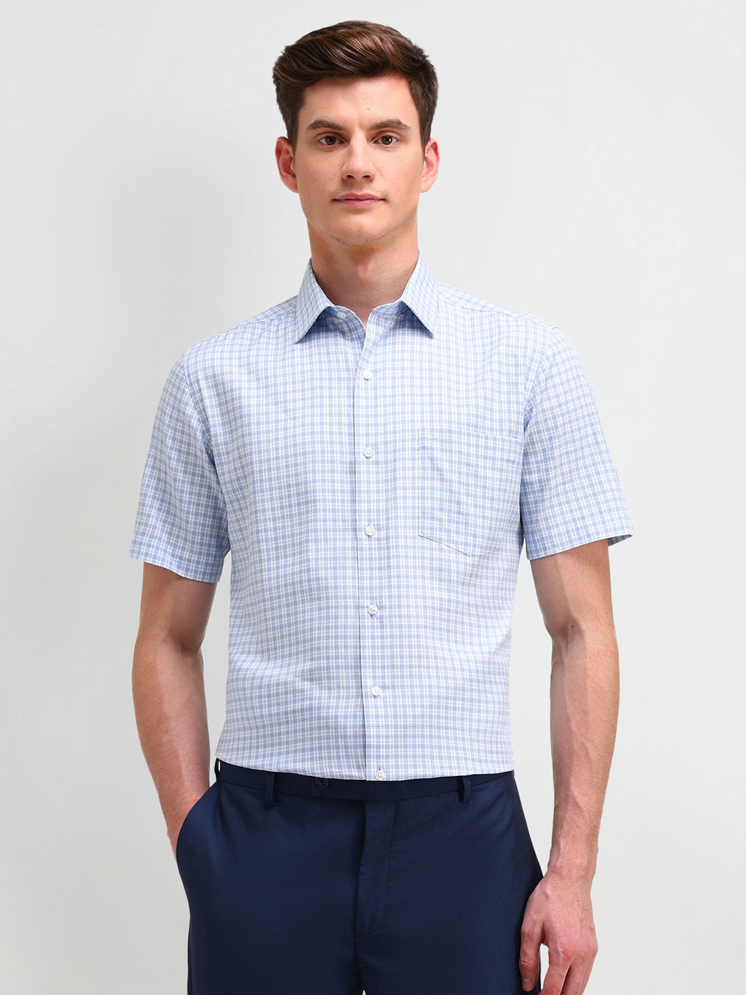 

Arrow Men Classic Spread Collar Checked Cotton Casual Shirt, Blue