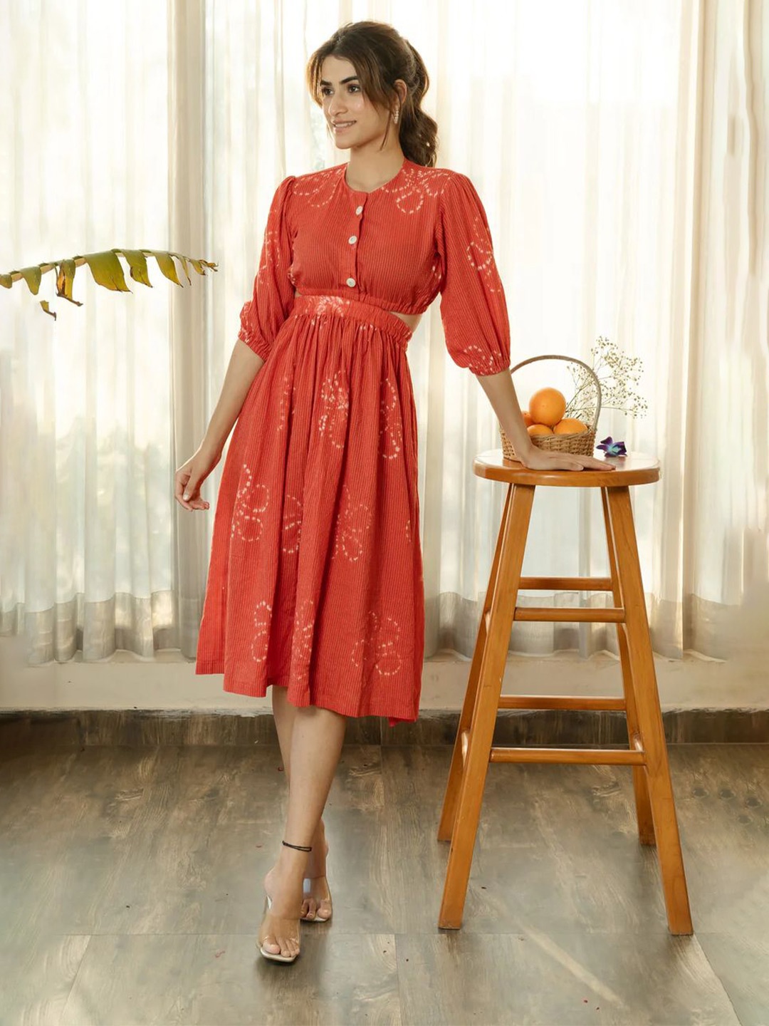 

SUKITI Women Block Printed Fit & Flare Dress, Red
