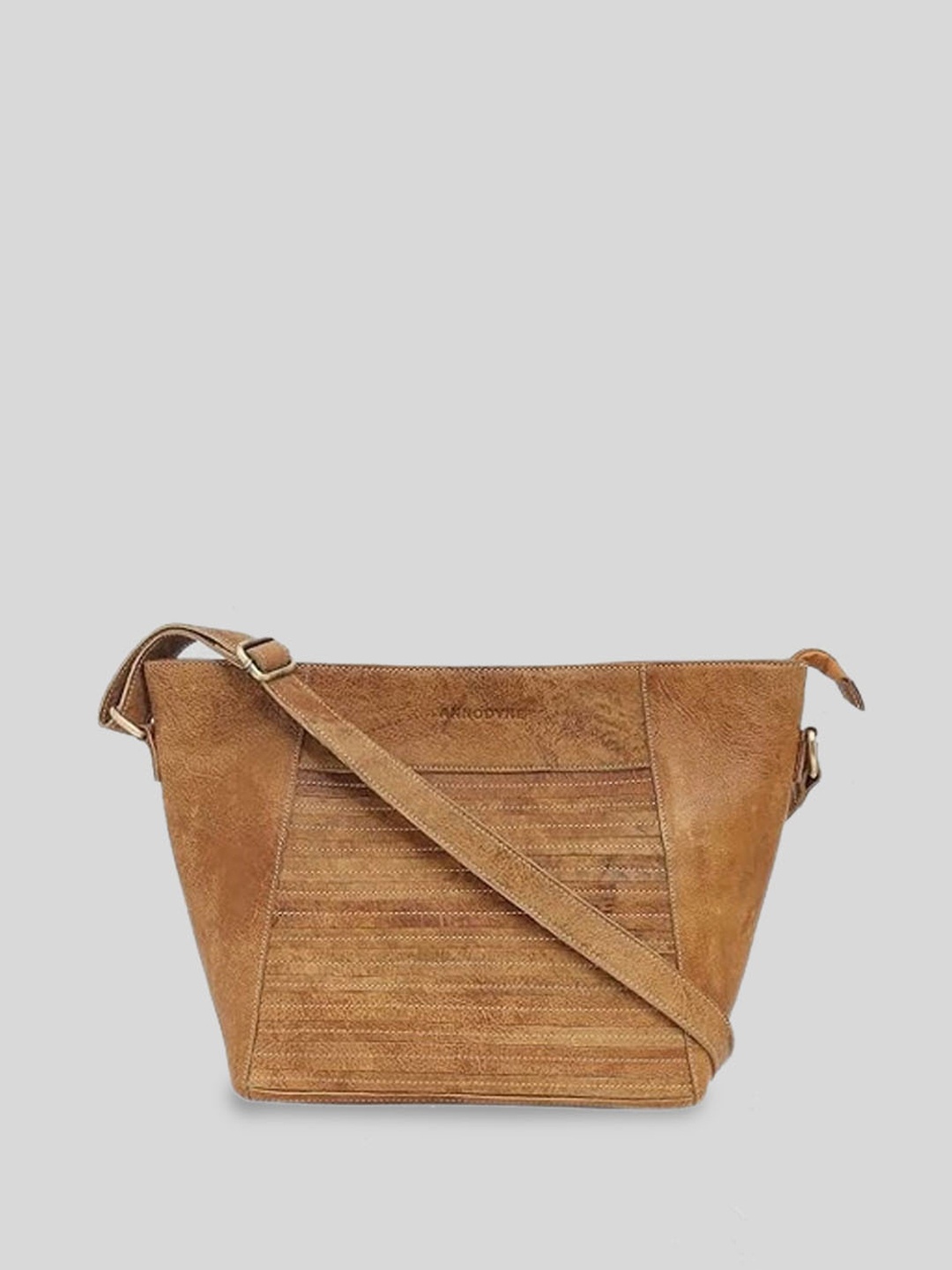 

ANNODYNE Women Striped Structured Leather Sling Bag, Tan