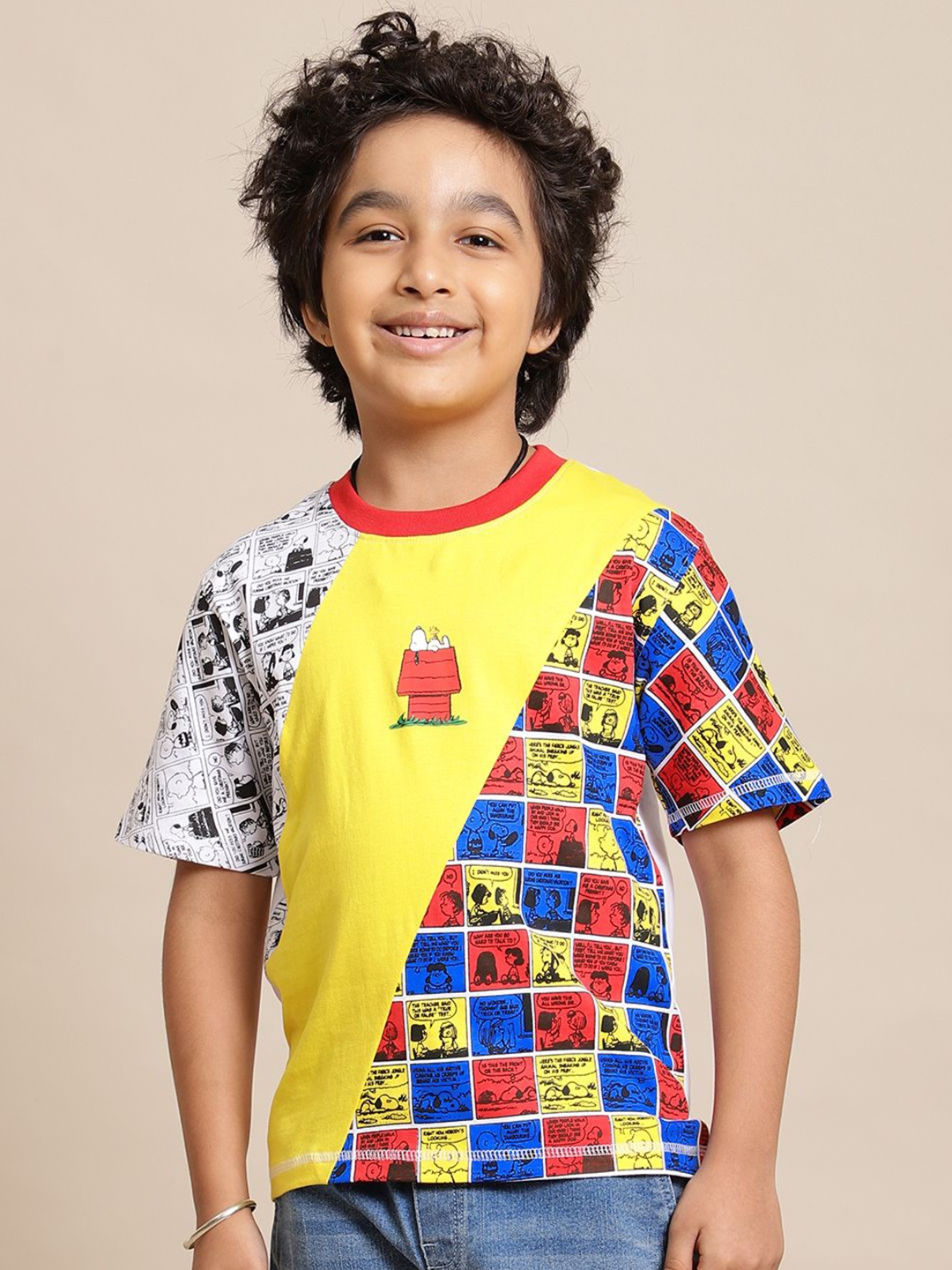 

Kids Ville Boys Peanuts Graphic Printed Round Neck Cotton T-shirt, Yellow