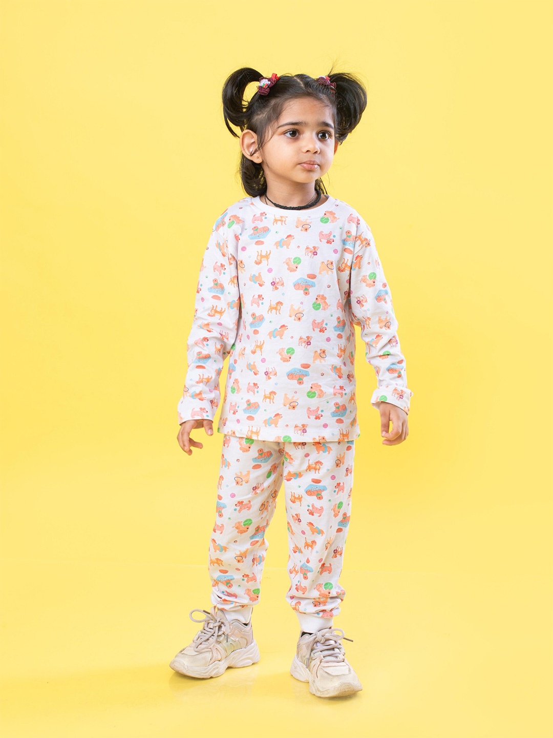 

Orange Sugar Kids Printed Pure Cotton T-shirt with Pyjamas, Grey