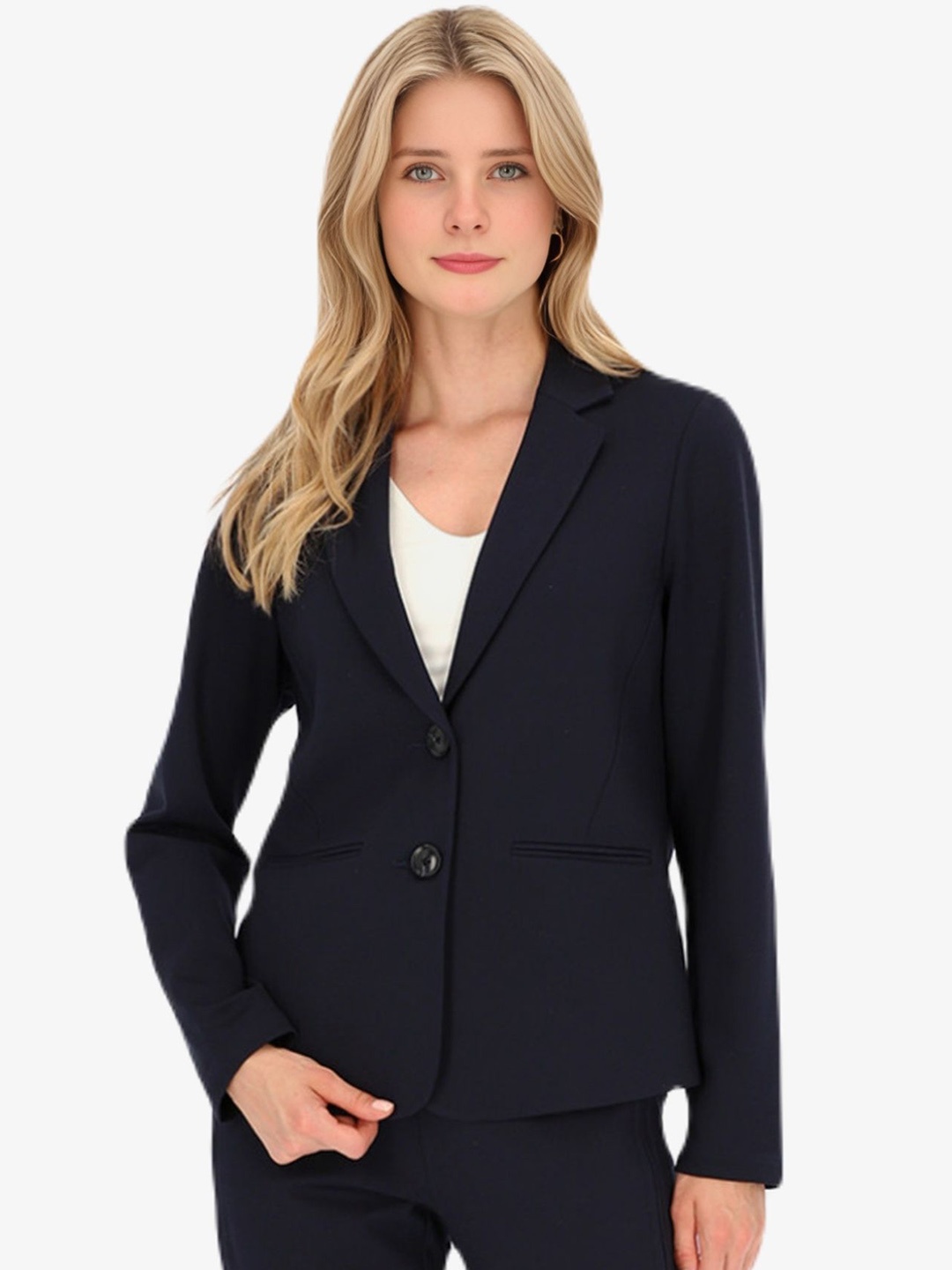 

BAESD Women Notched Lapel Collar Single Breasted Formal Blazer, Navy blue