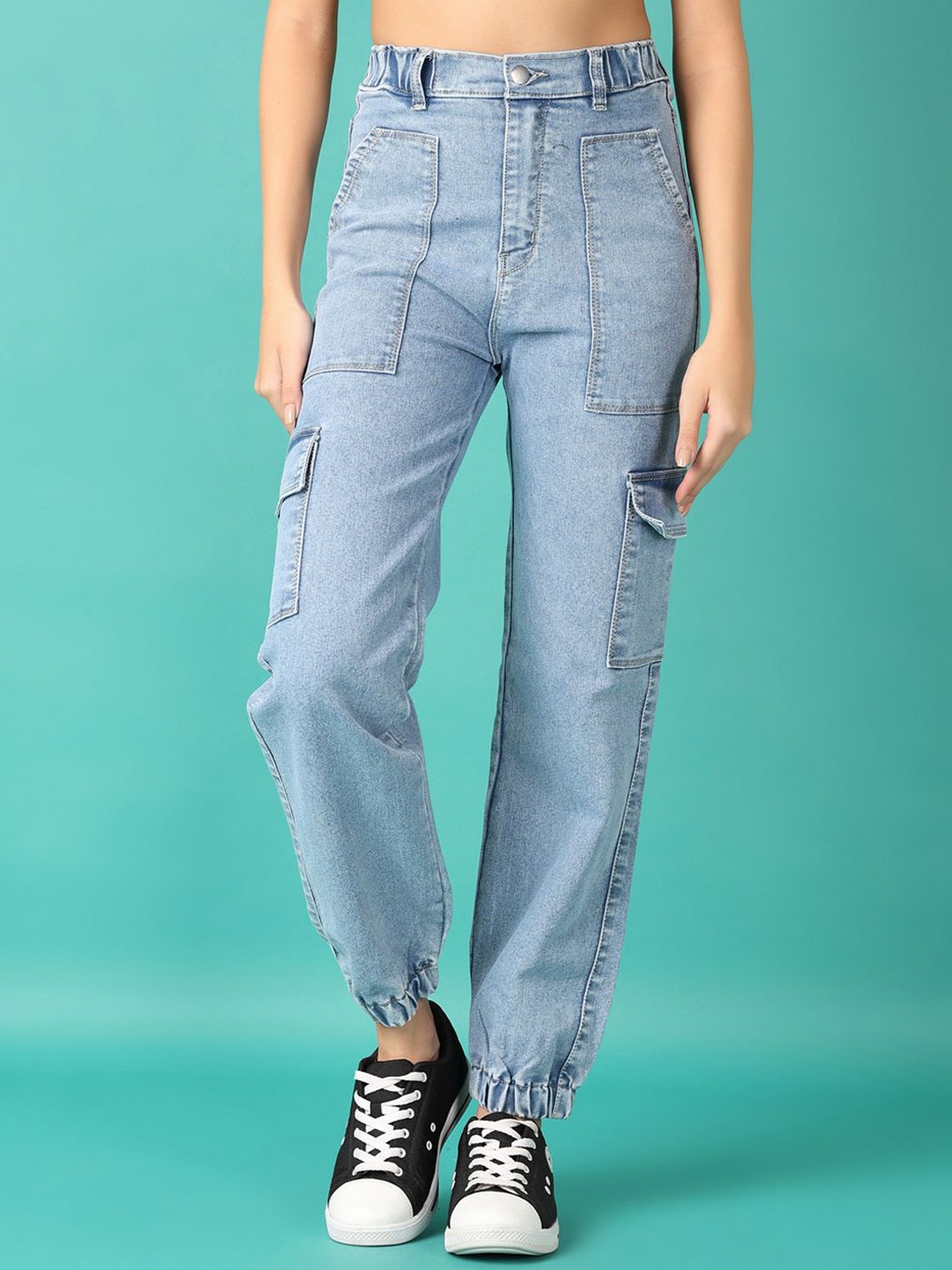 

V-Mart Women Jogger High-Rise Highly Distressed Stretchable Jeans, Blue