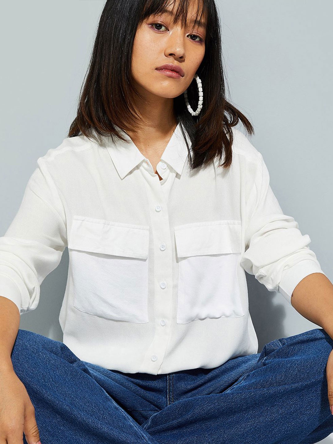 

Max URB_N Women Solid Cropped Shirt, White
