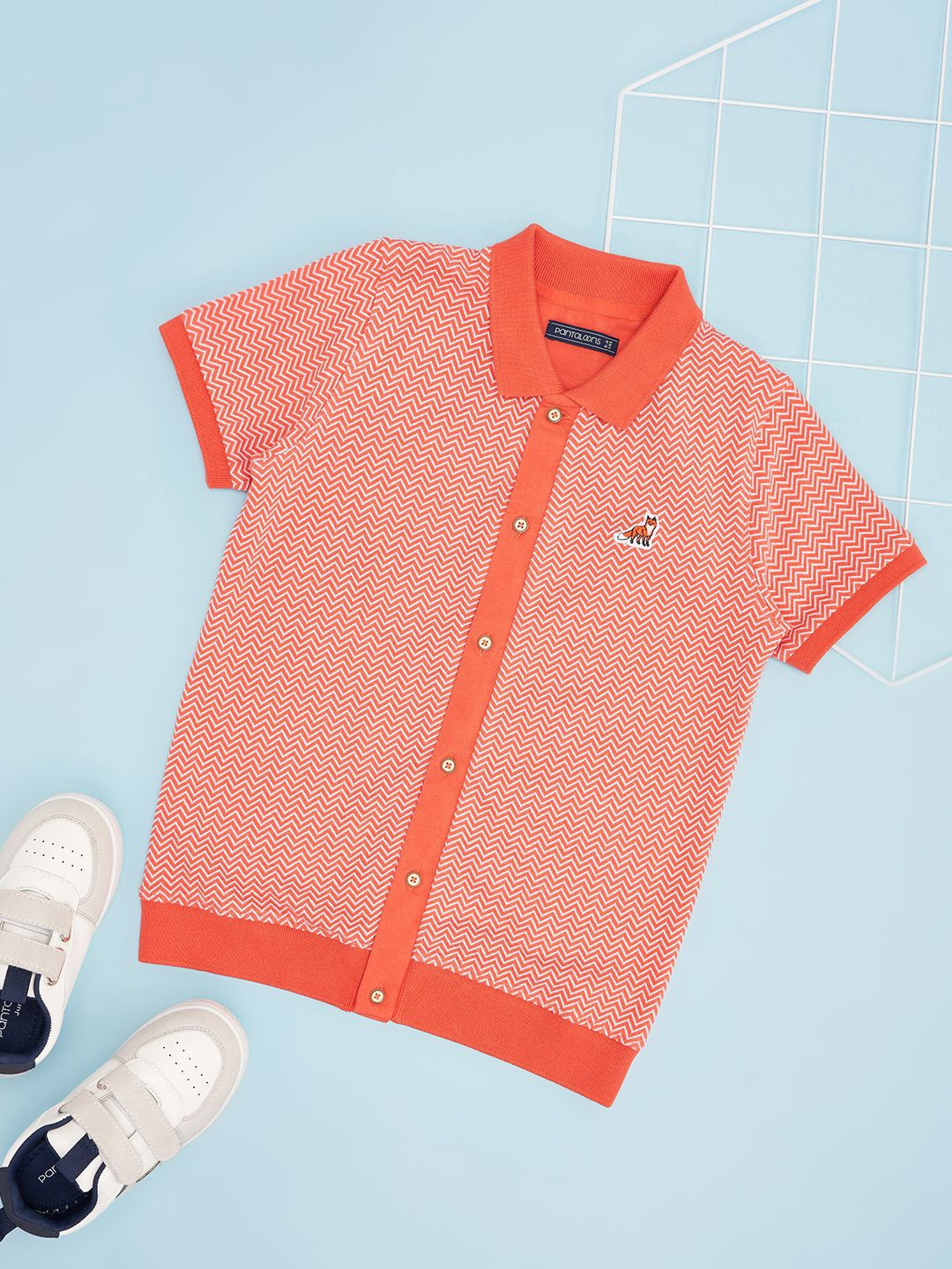 

Pantaloons Junior Boys Spread Collar Horizontal Striped Casual Shirt, Orange