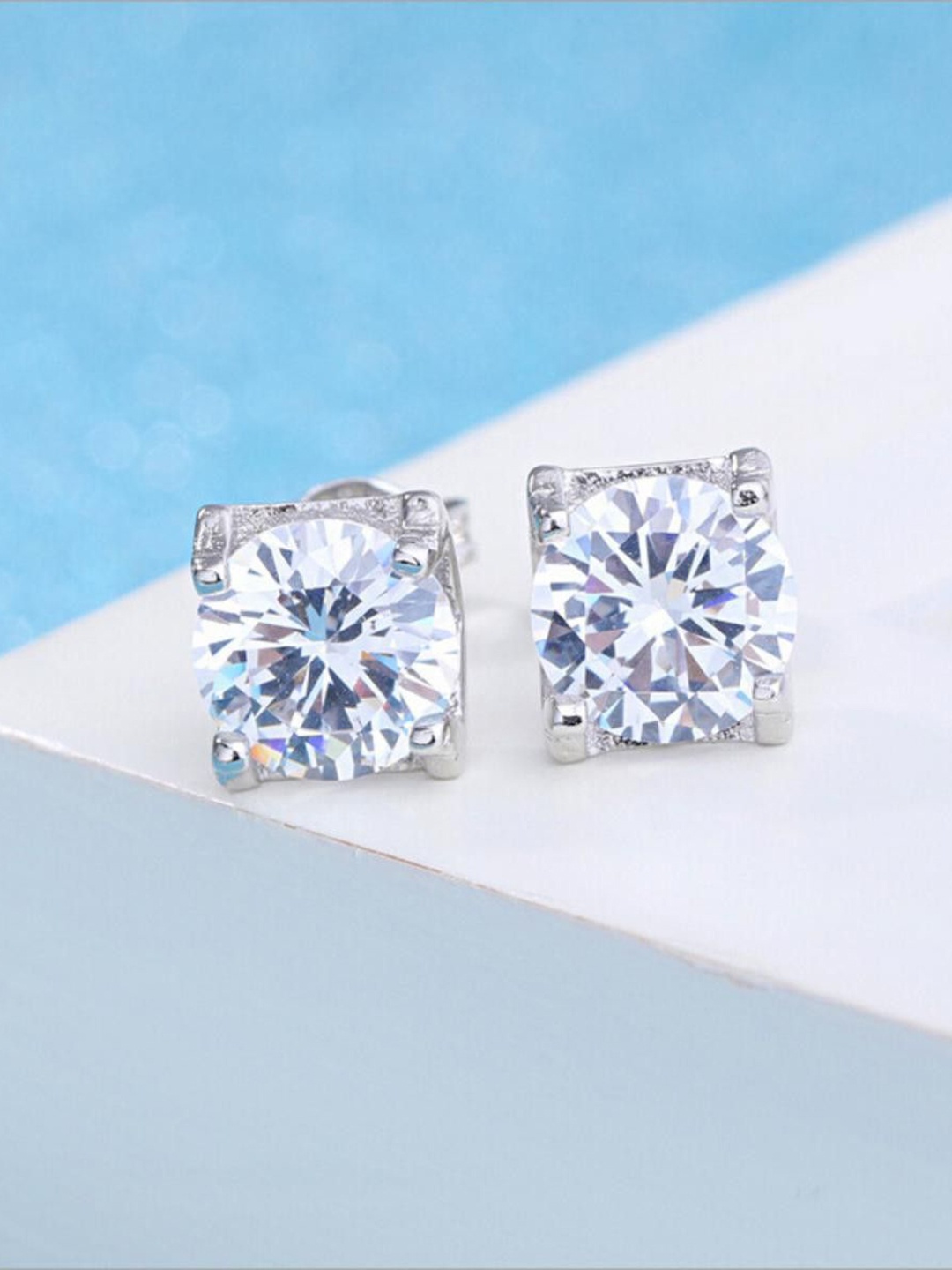 

MYKI Silver-Plated Contemporary Stainless Steel Cubic Zirconia Studs