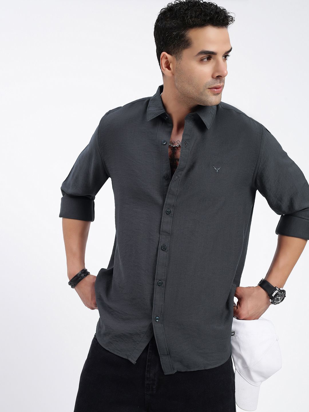 

SHOWOFF Men Standard Spread Collar Solid Cotton Casual Shirt, Grey