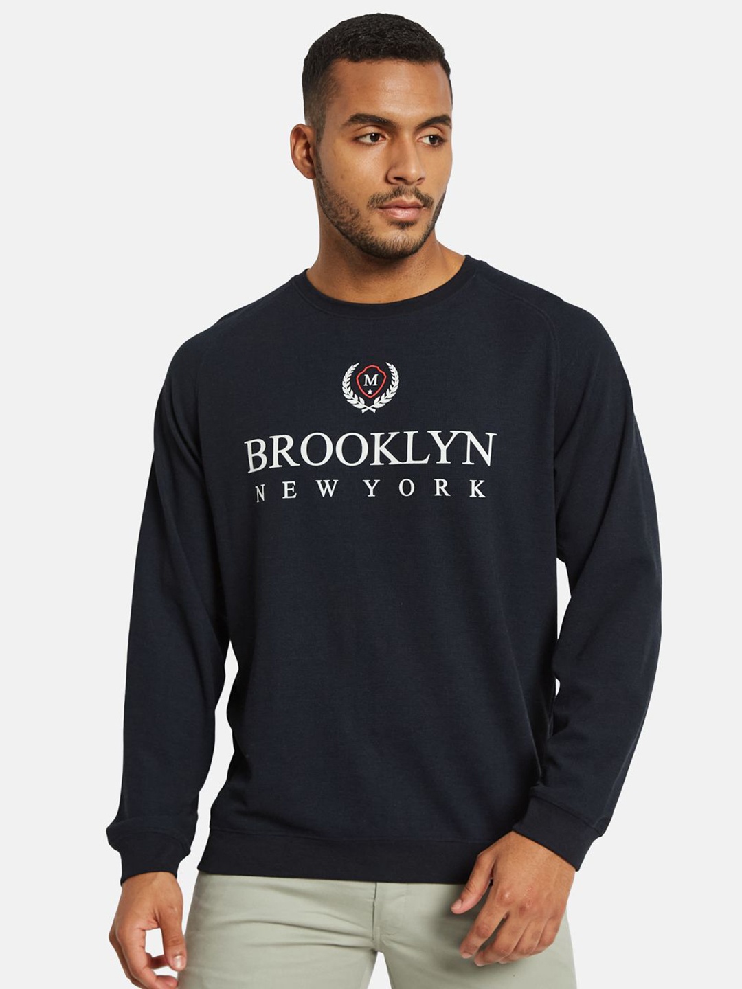 

METTLE Men Typography Printed Round Neck Cotton T-shirt, Navy blue