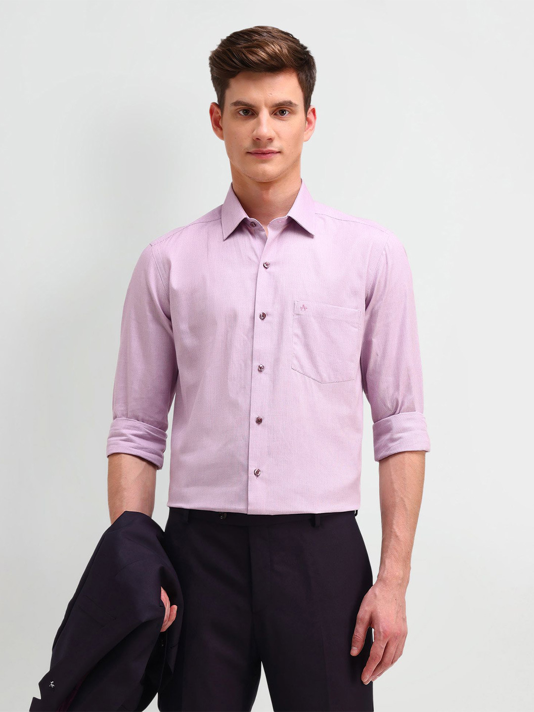 

Arrow Men Manhattan Spread Collar Solid Cotton Slim Fit Formal Shirt, Purple