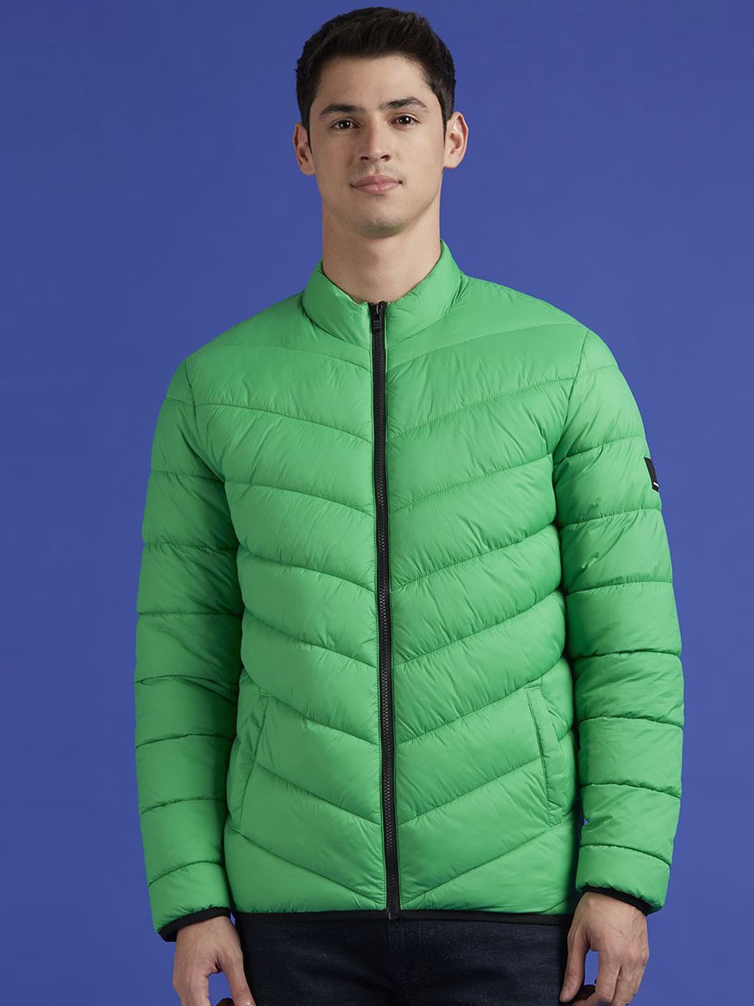 

Pepe Jeans Men Mock Collar Solid Casual Puffer Jacket, Green