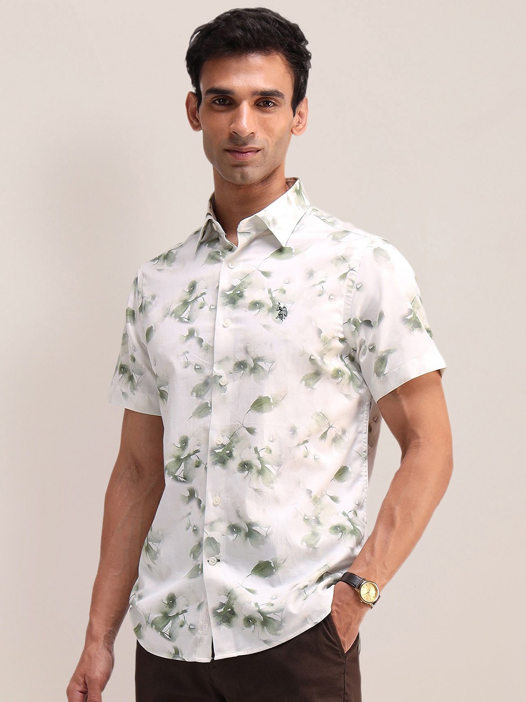 

U.S. Polo Assn. Men Classic Spread Collar Floral Printed Cotton Casual Shirt, Green