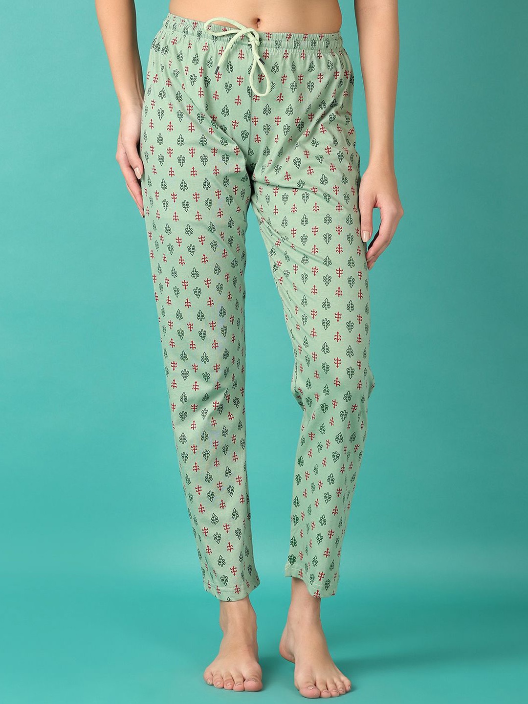

V-Mart Women Cotton Printed Mid-Rise Lounge Pants, Green