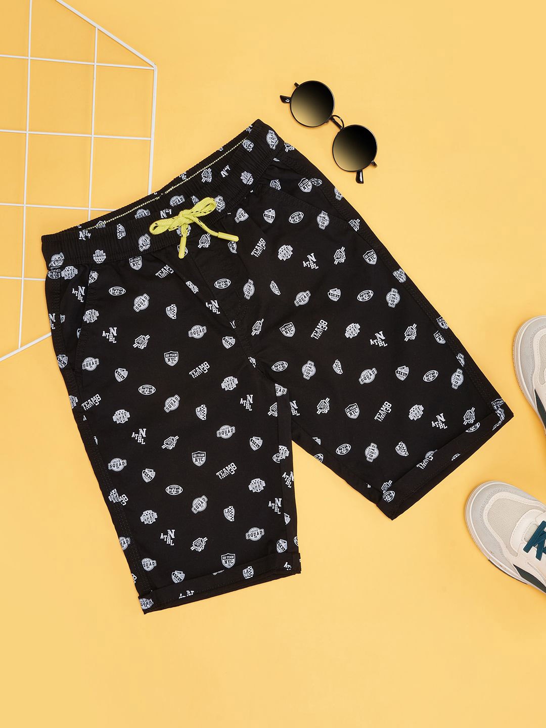 

Pantaloons Junior Boys Graphic Printed Cotton Shorts, Black