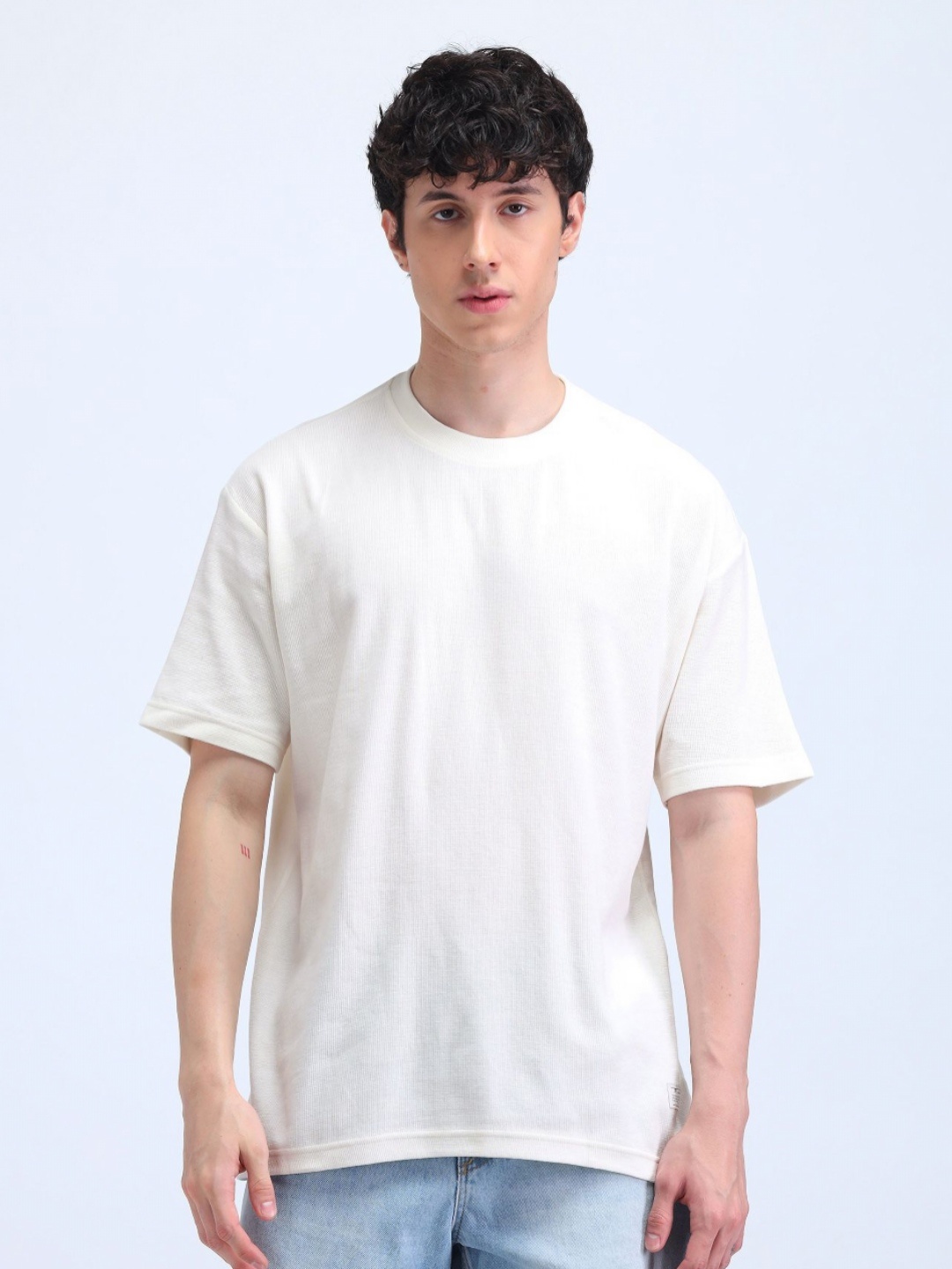 

Flying Machine Men Solid Round Neck Cotton Relaxed Fit T-shirt, White