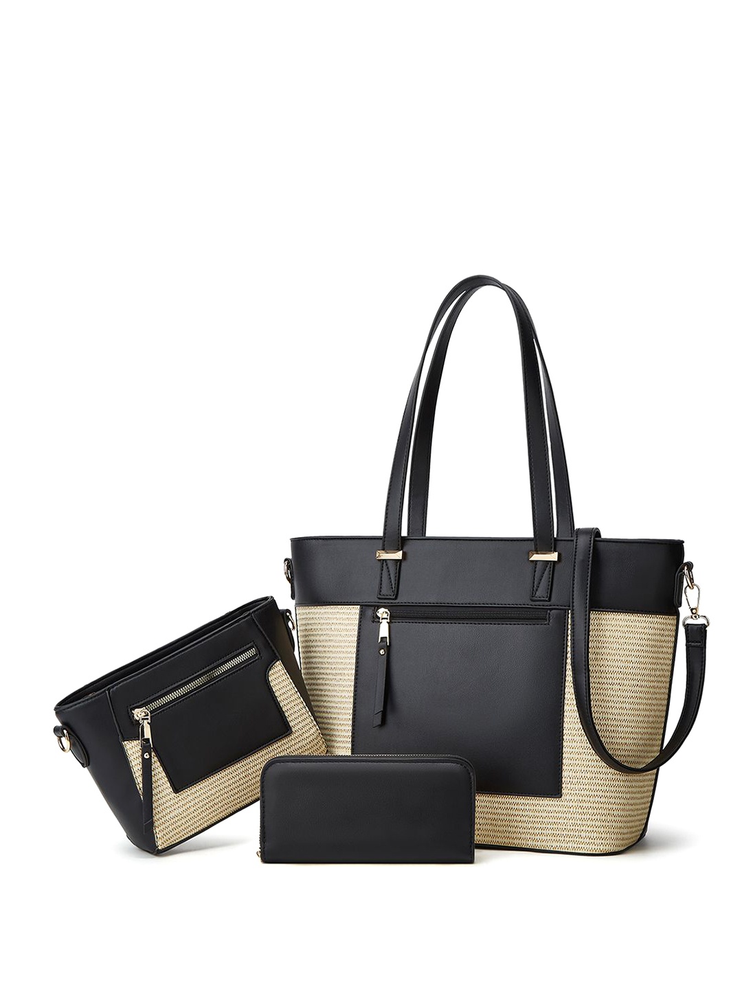 

RAVE Women Solid Structured Handheld Bags, Black