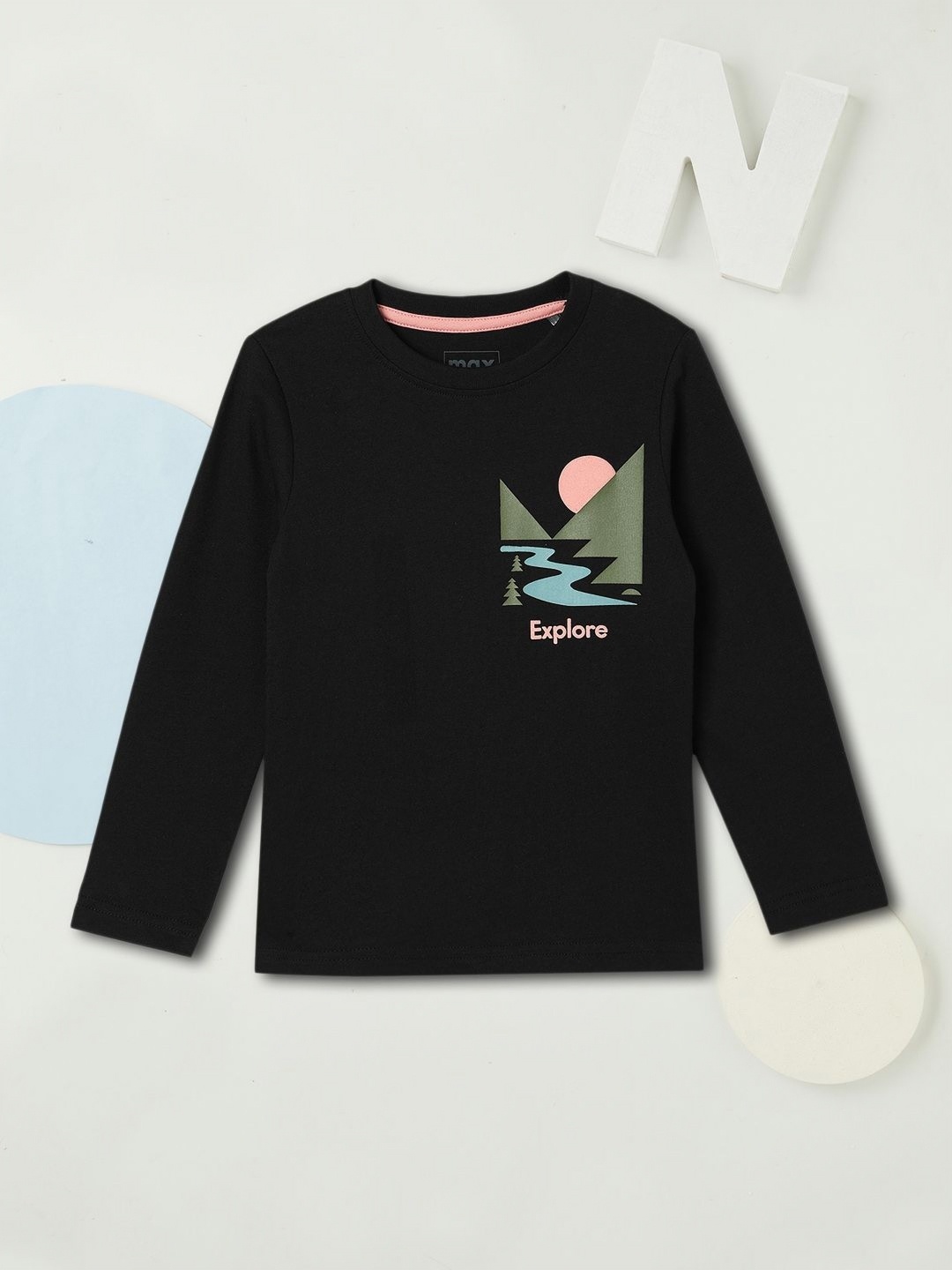 

max Boys Graphic Printed Round Neck Cotton T-shirt, Black