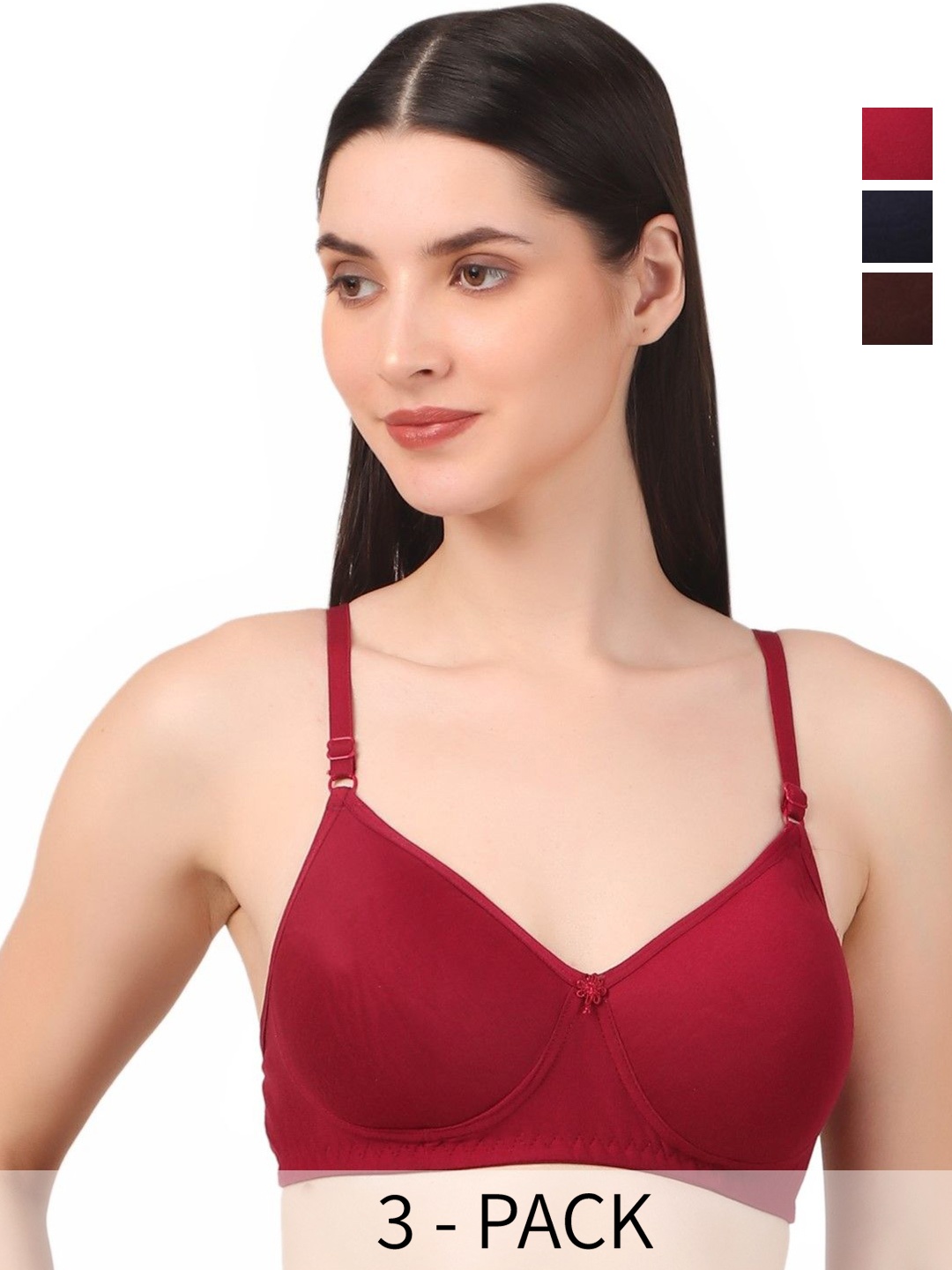 

Piylu Women Pack of 3 Full Coverage Lightly Padded Bra, Red