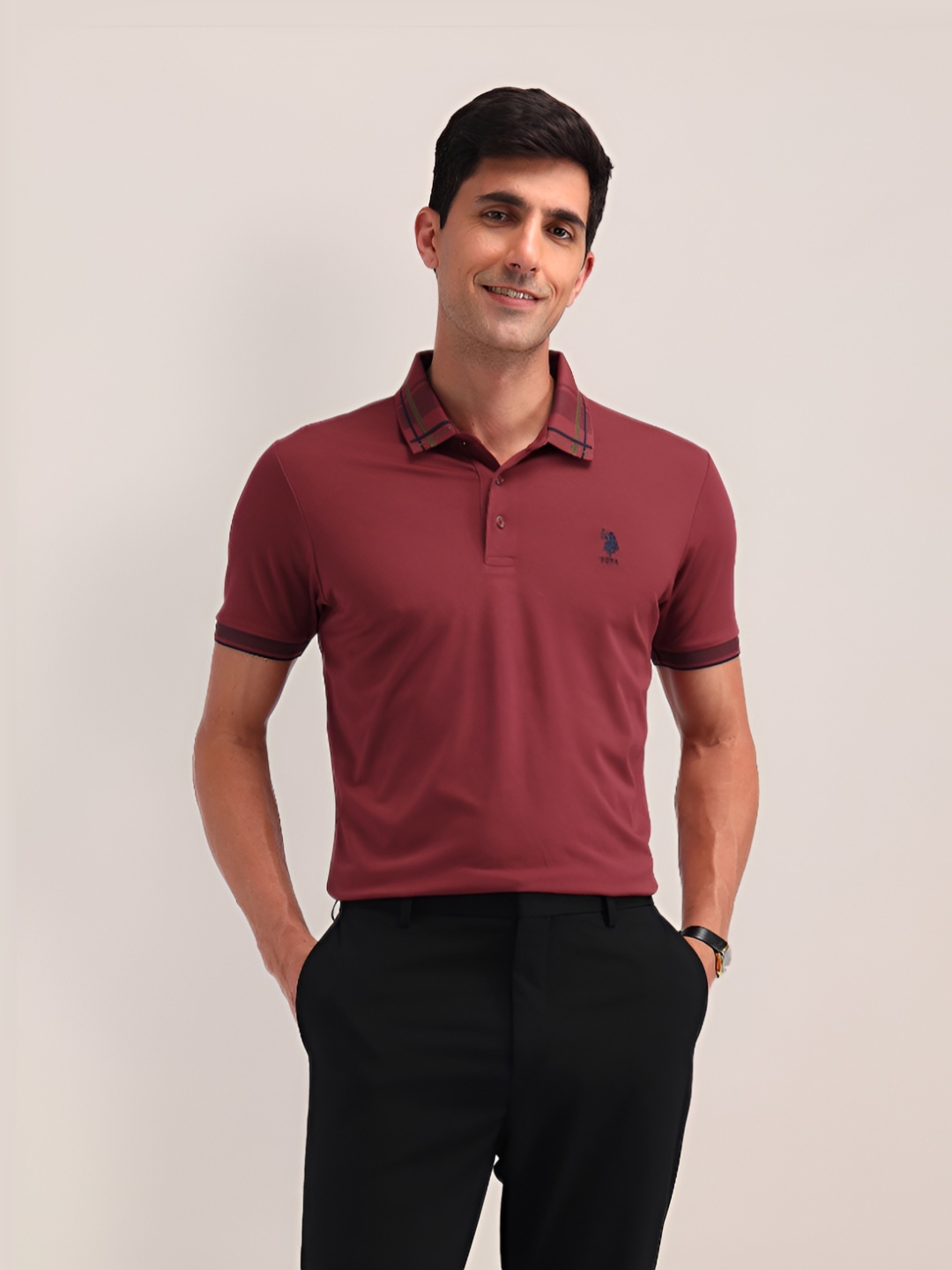 

U.S. Polo Assn. Men Solid Polo Collar Slim Fit T-shirt, Red