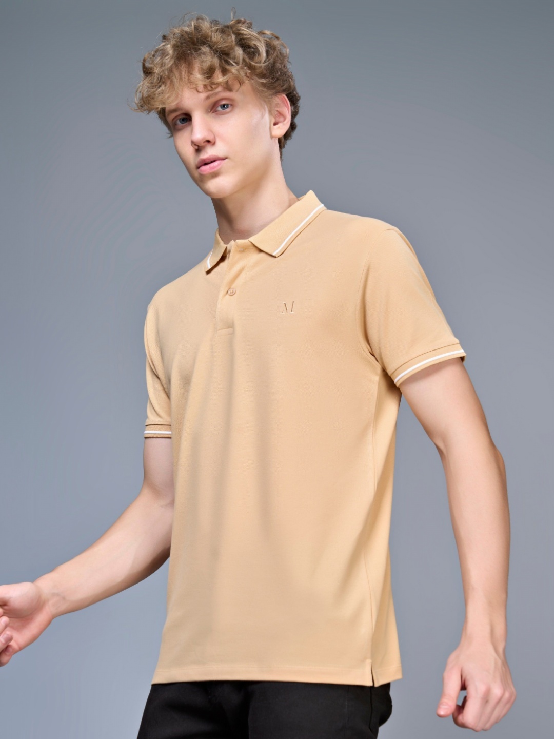 

MAXZONE Men Solid Polo Collar T-shirt, Beige