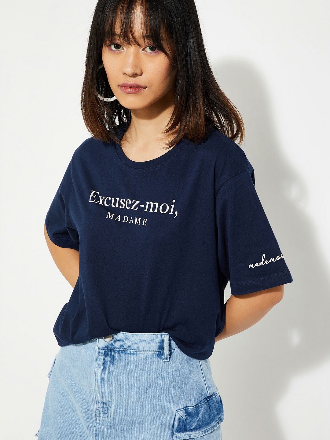 

Max Urb_N Women Relaxed Fit Typographic Printed T-Shirt, Navy blue