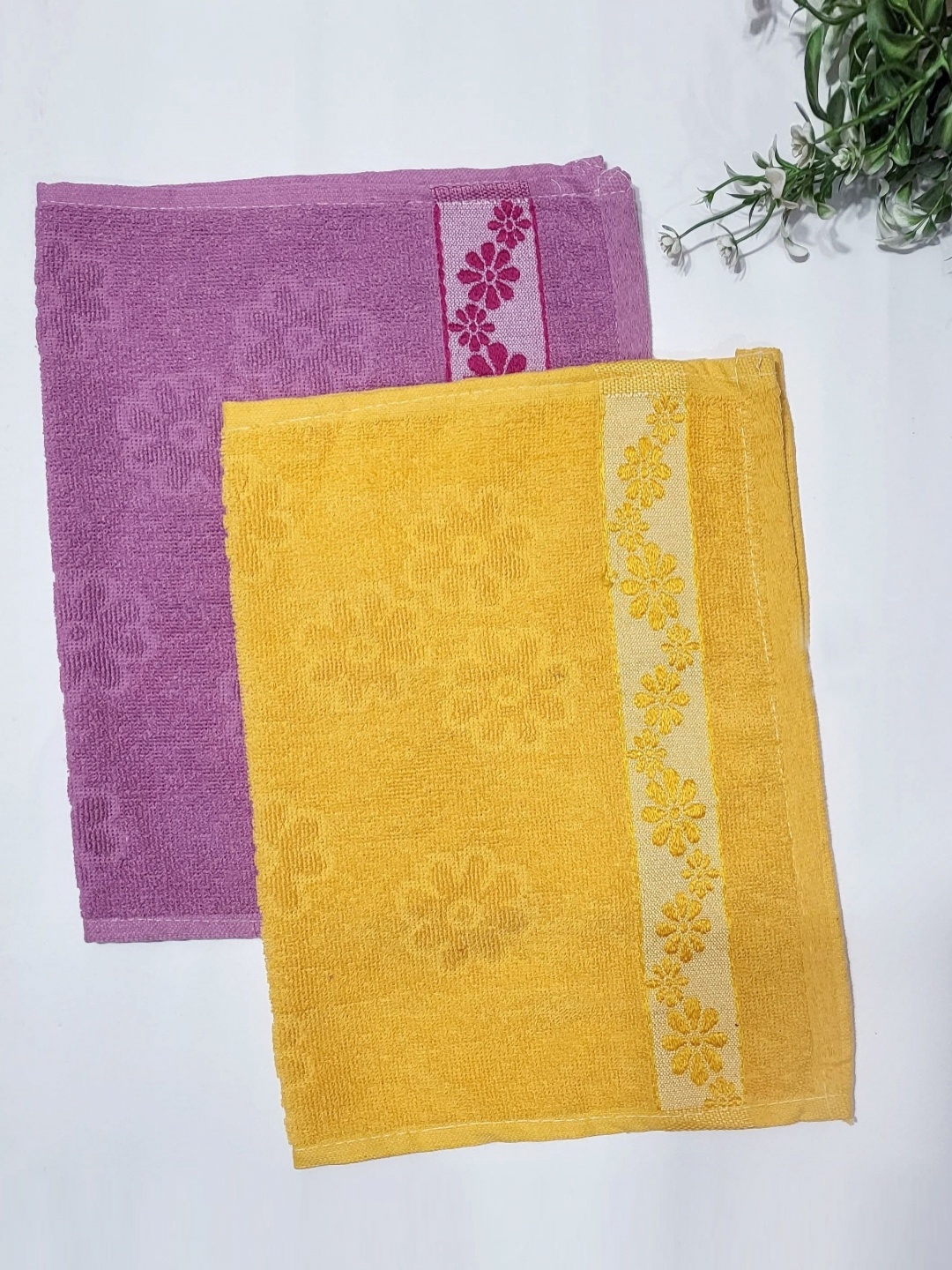 

ANA Purple & Yellow 2 Pieces Pure Cotton 300 GSM Hand Towels