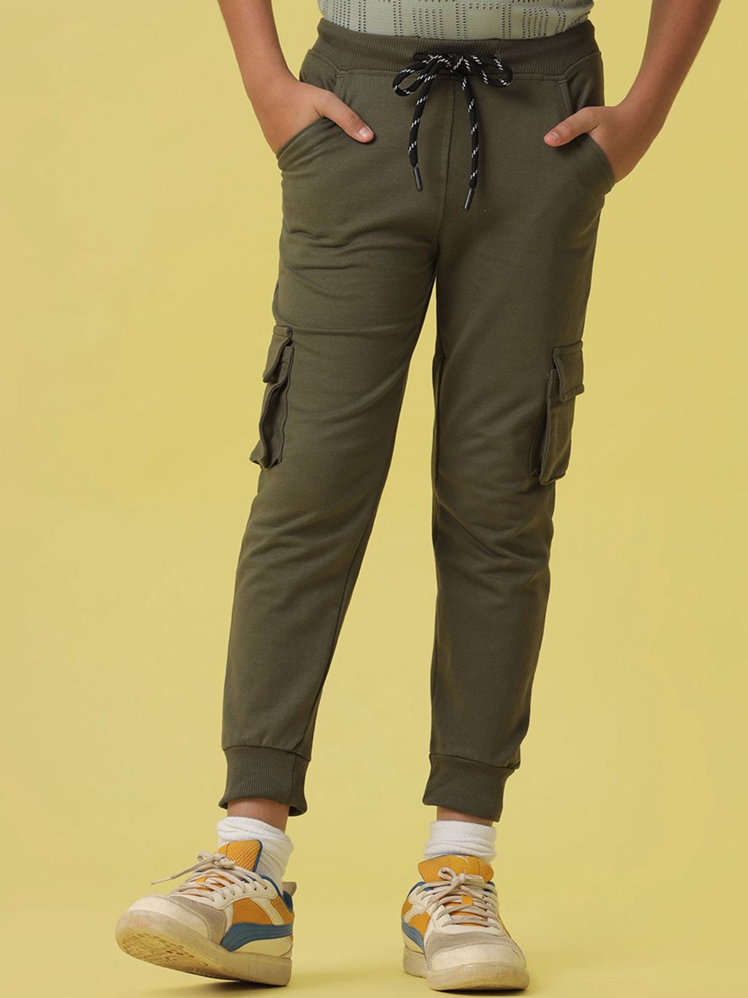 

V-Mart Boys Casual Cotton Solid Joggers, Olive