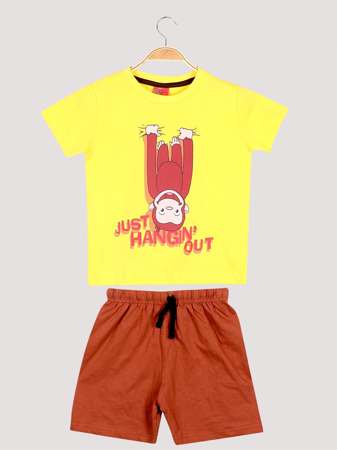 

The Pachisi Boys Graphic Printed Pure Cotton T-shirt with Shorts, Yellow