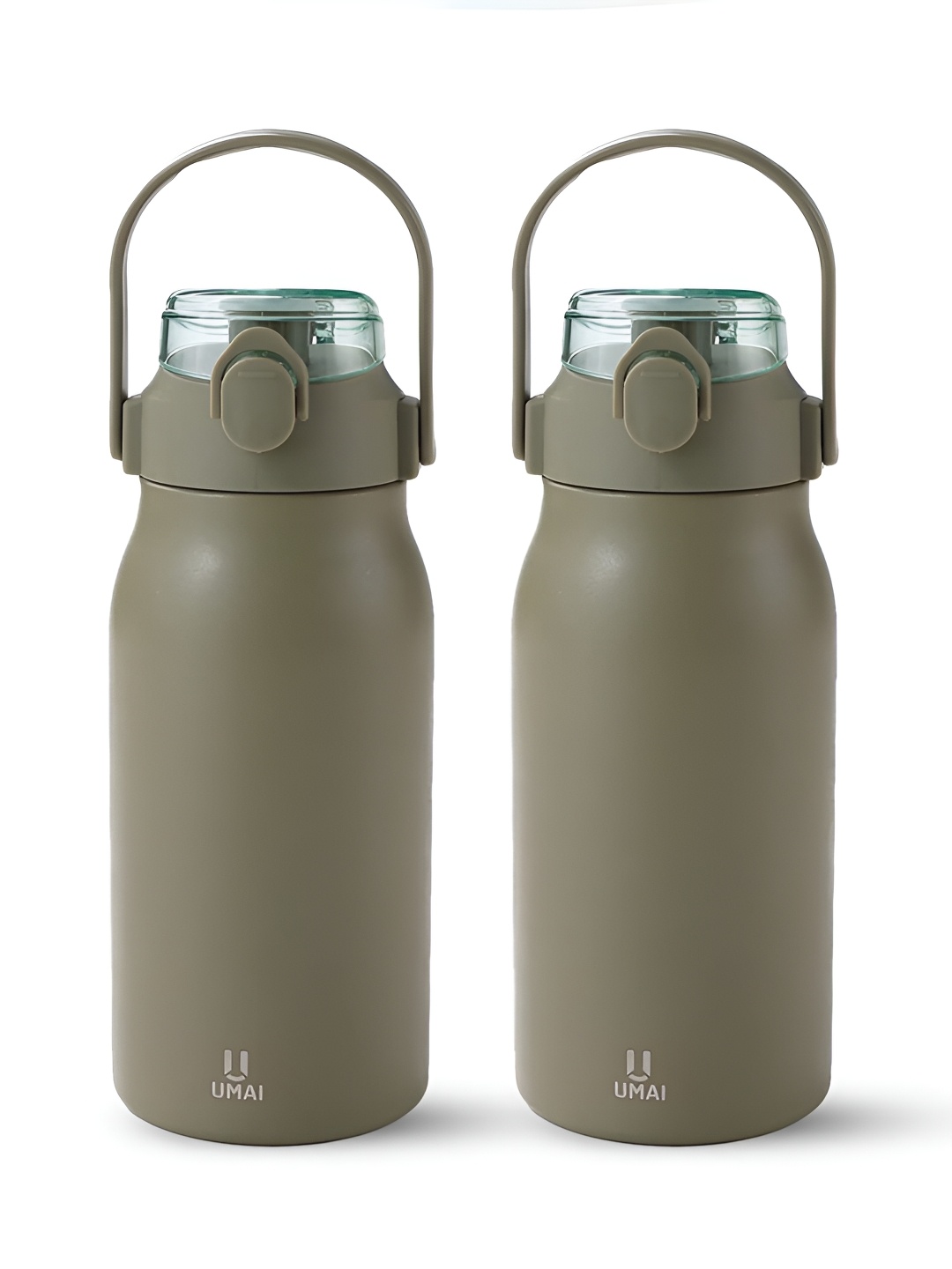 

UMAI Green 2 Pieces Stainless Steel Solid Double Wall Vacuum Water Bottles- 1 L