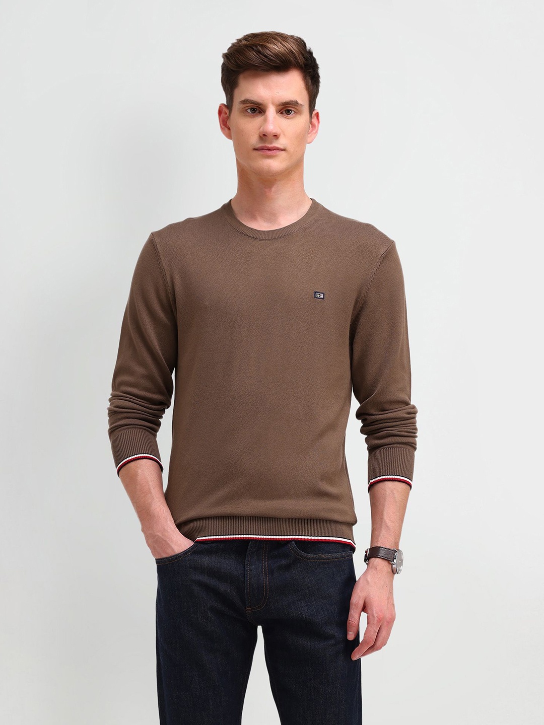 

Arrow Sport Men Cotton Round Neck Long Sleeves Casual Pullover, Brown