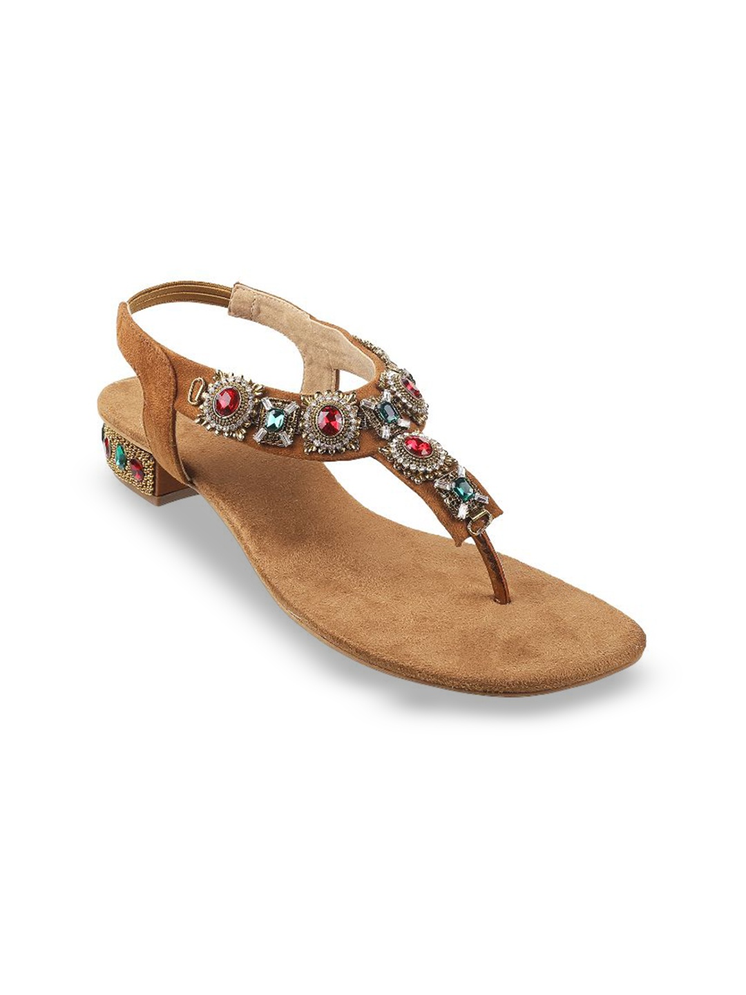 

Cheemo Women Embellished Ethnic Block Sandals, Gold