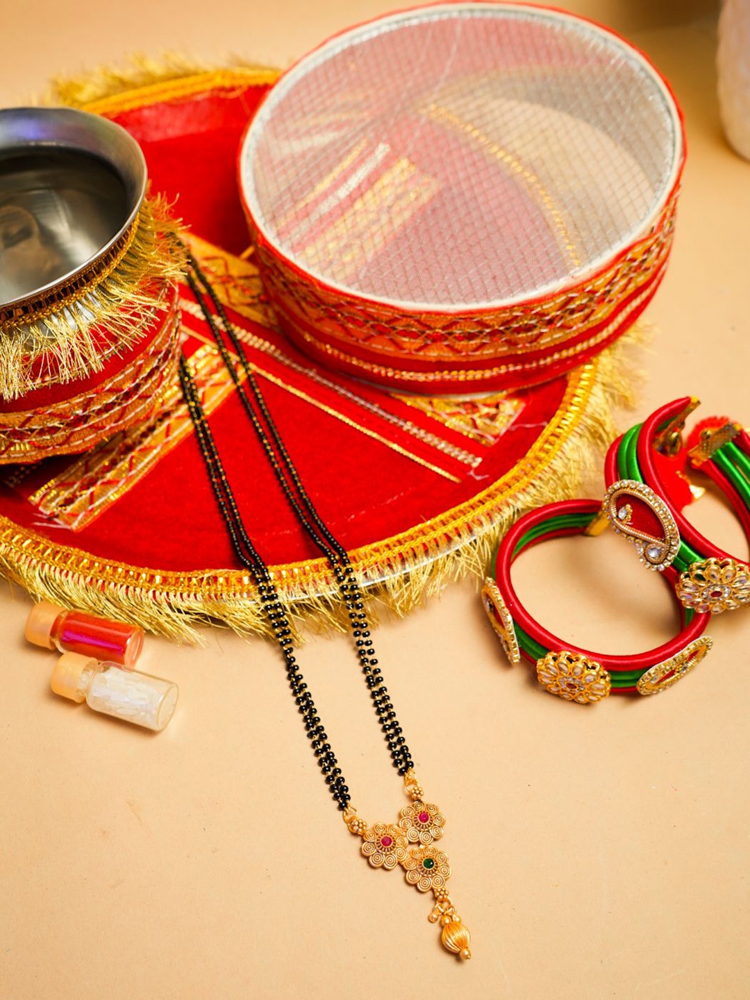 

VIRAASI Gold-Plated Mangalsutra Karwa Chauth Thali Set