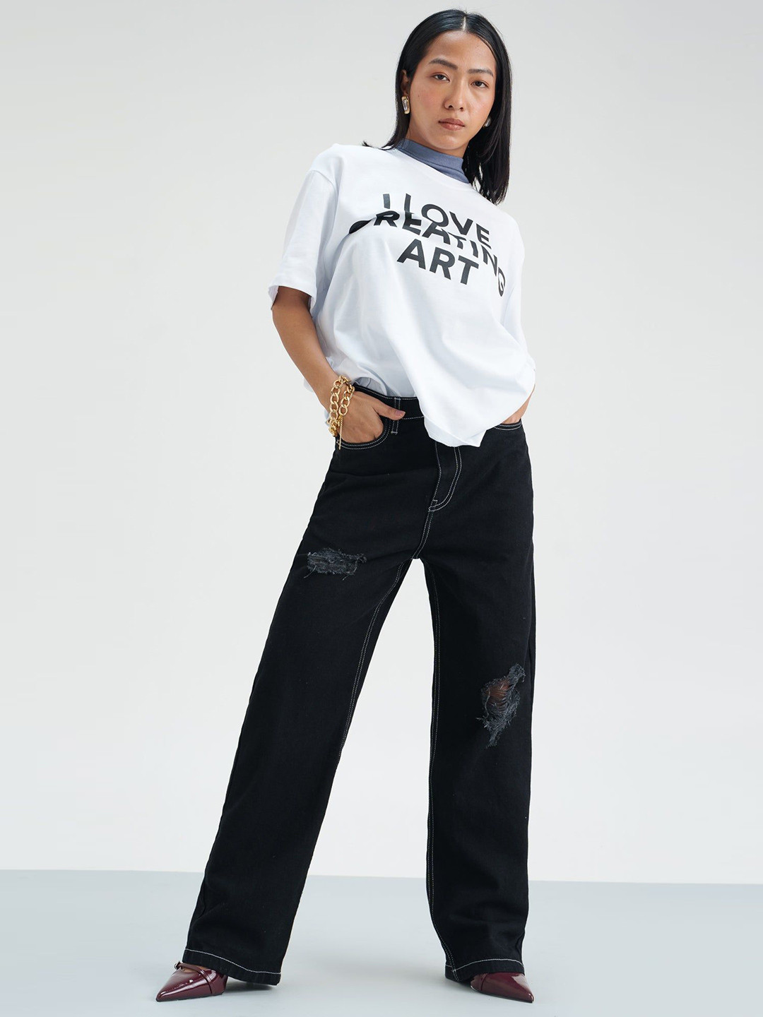 

FREAKINS Women Cotton Straight Fit High-Rise Jeans, Black