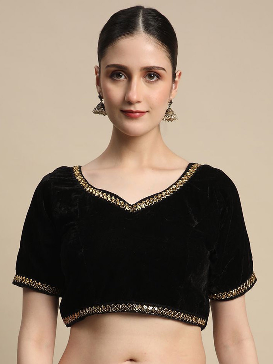 

BAPS Women Velvet Saree Blouse, Black