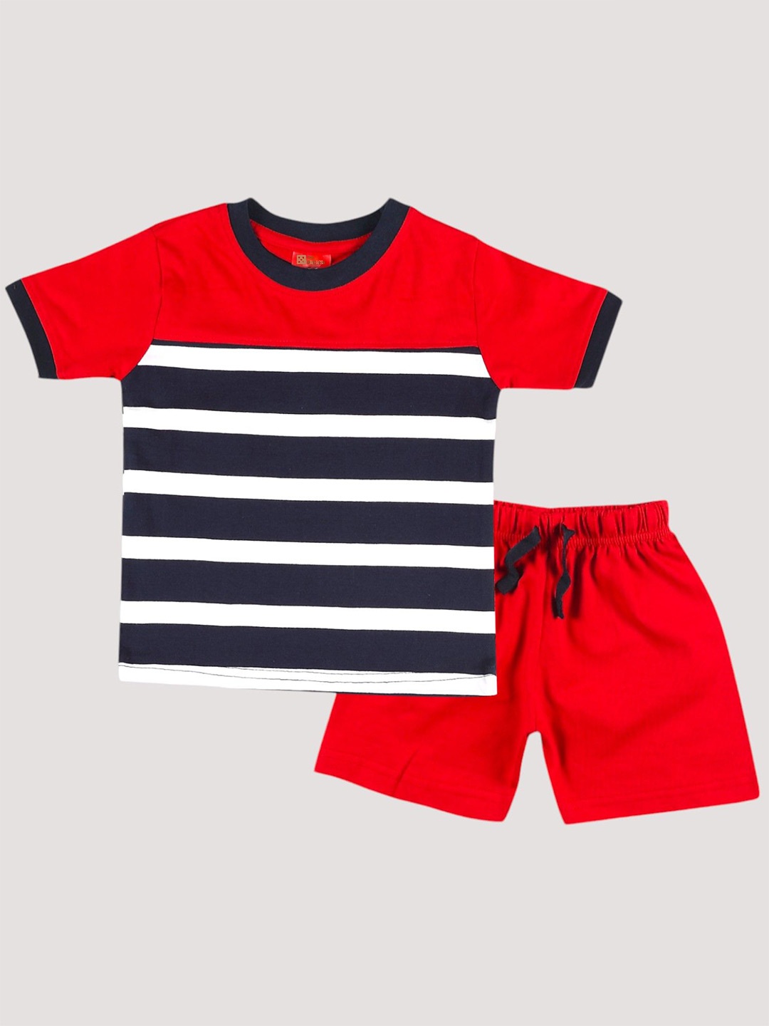 

The Pachisi Boys Striped Pure Cotton T-shirt with Shorts, Red